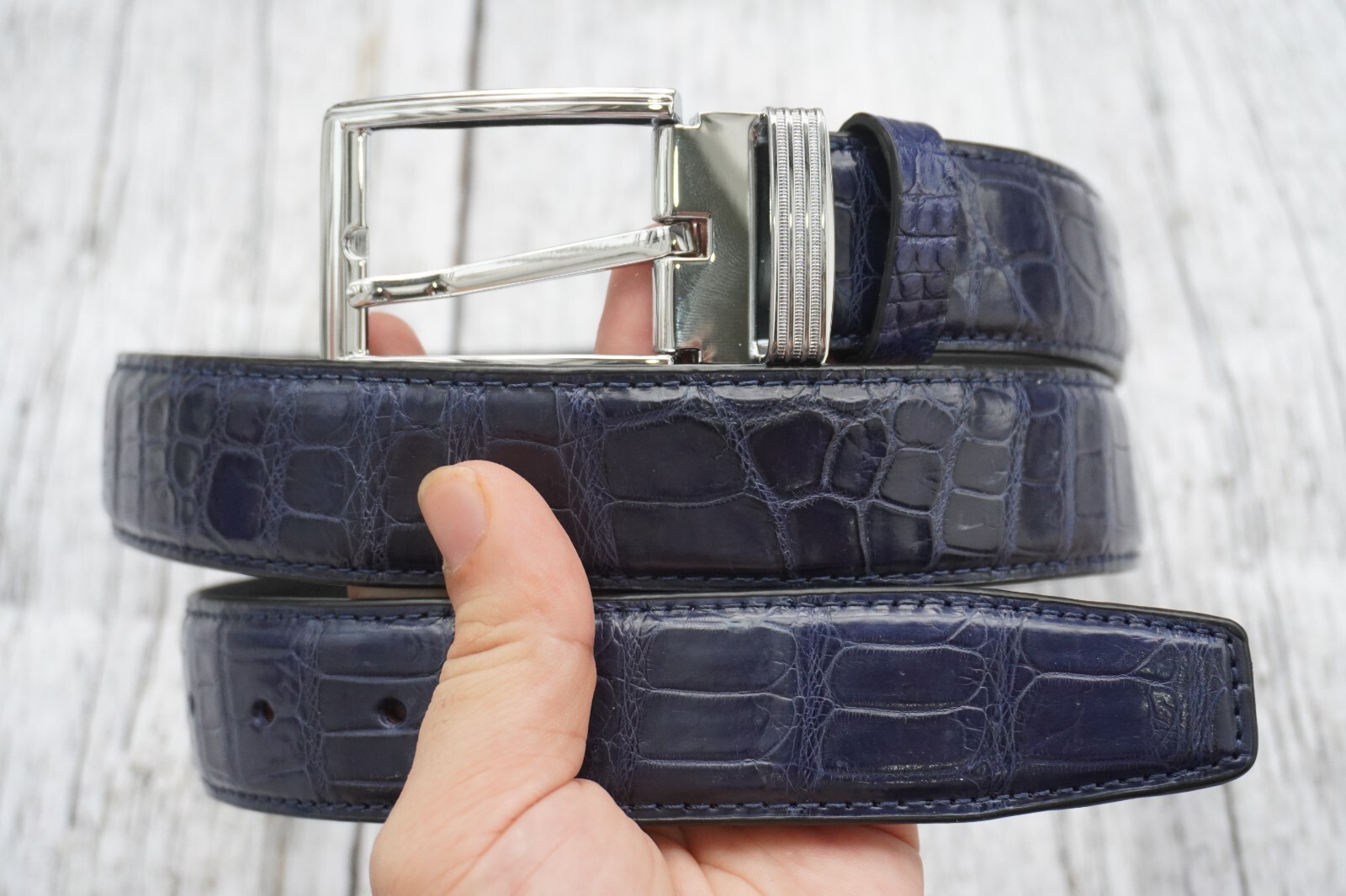 Blue Genuine Alligator CROCODILE Belly Leather Skin Men’s Belt – W 1.3″ #H26