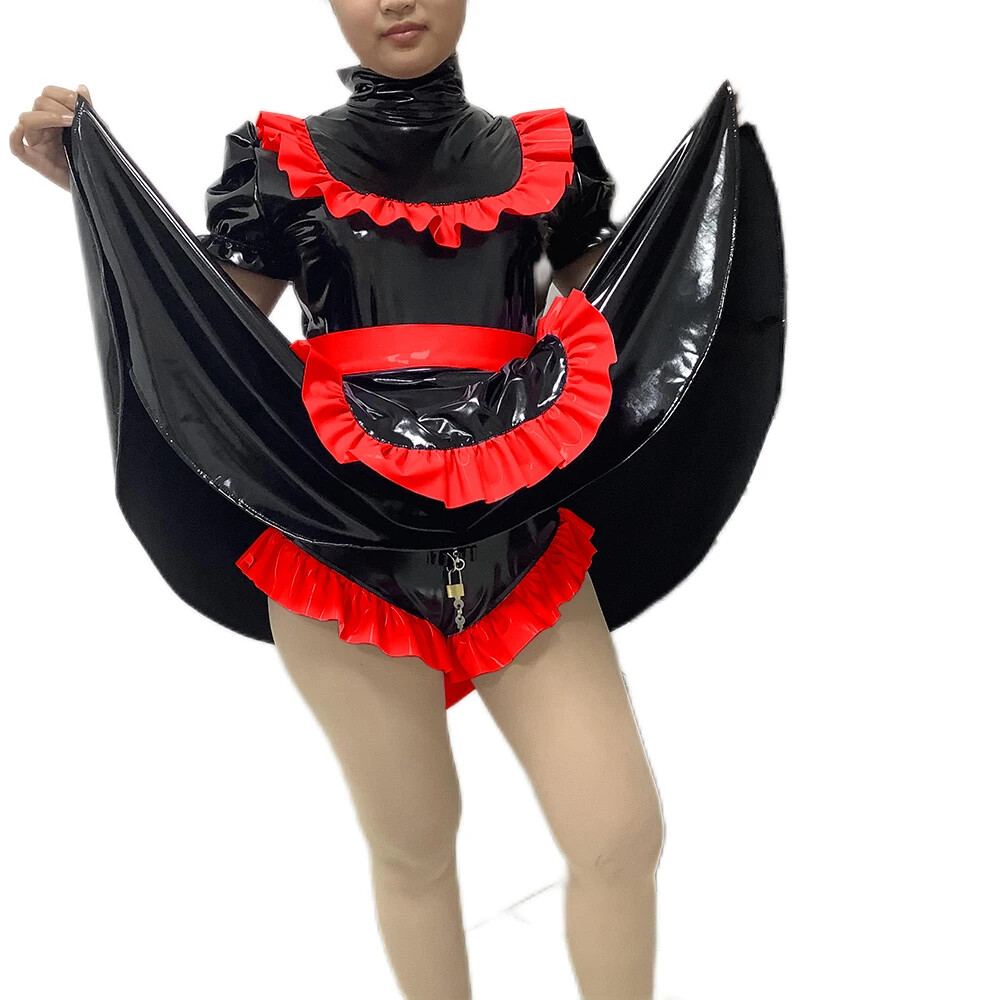 Plus Size Lockable SISSY Dress PVC Maid Costumes Uniform Apron Tailor-made