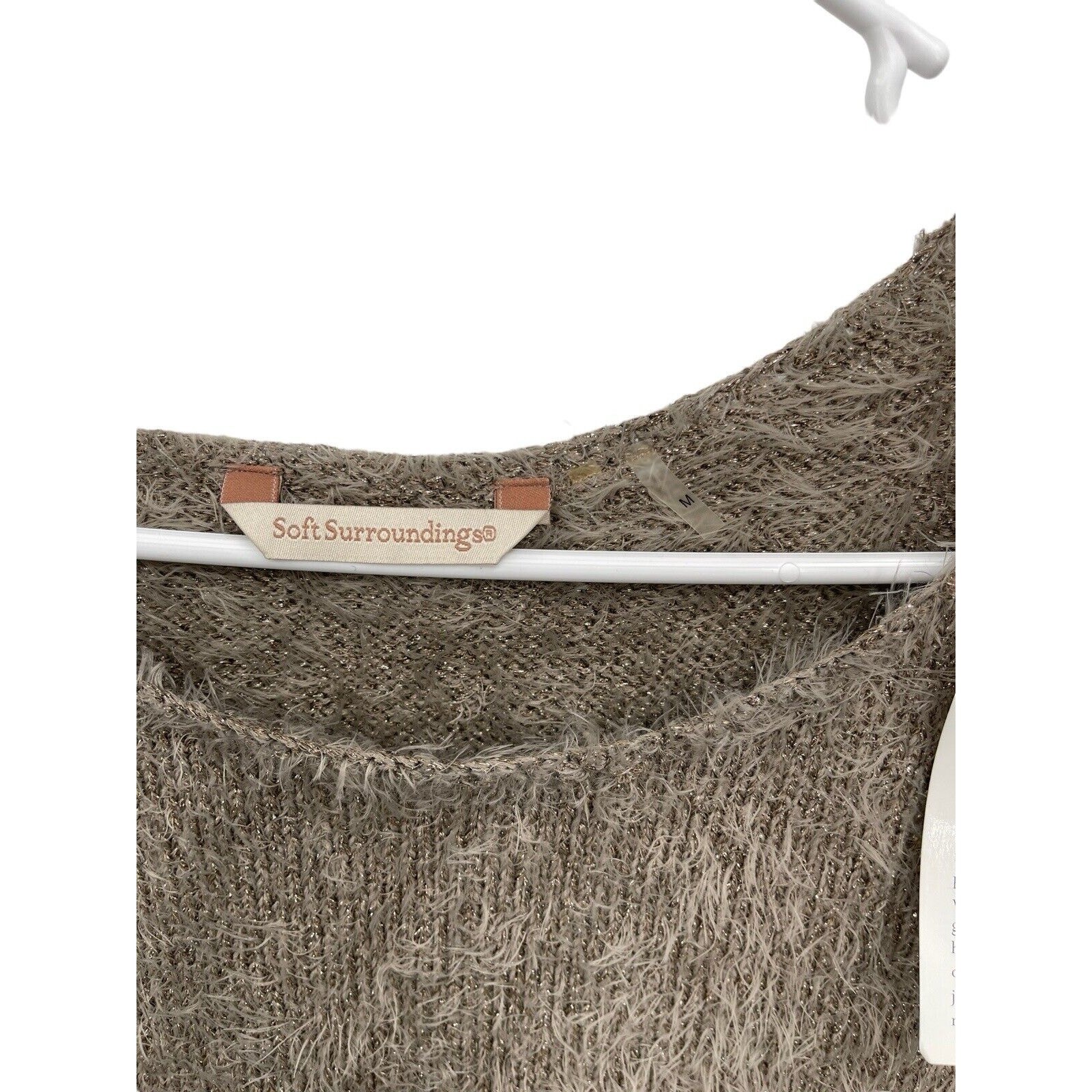 NWT Soft Surroundings Subtle Shimmer Sweater Eyelash Fuzzy Greystone Medium