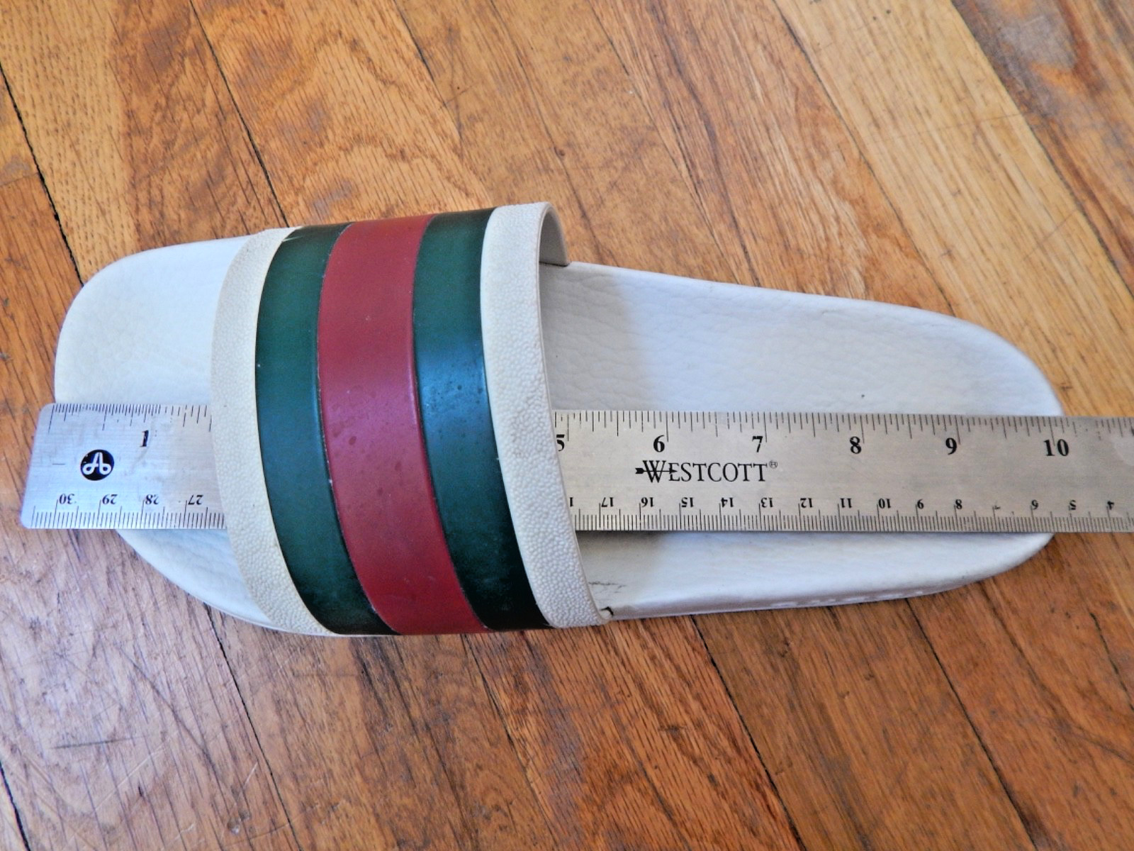 Gucci Men’s Pursuit 72 Web Stripe Slide Sandals White Made in Italy Mens 7.5