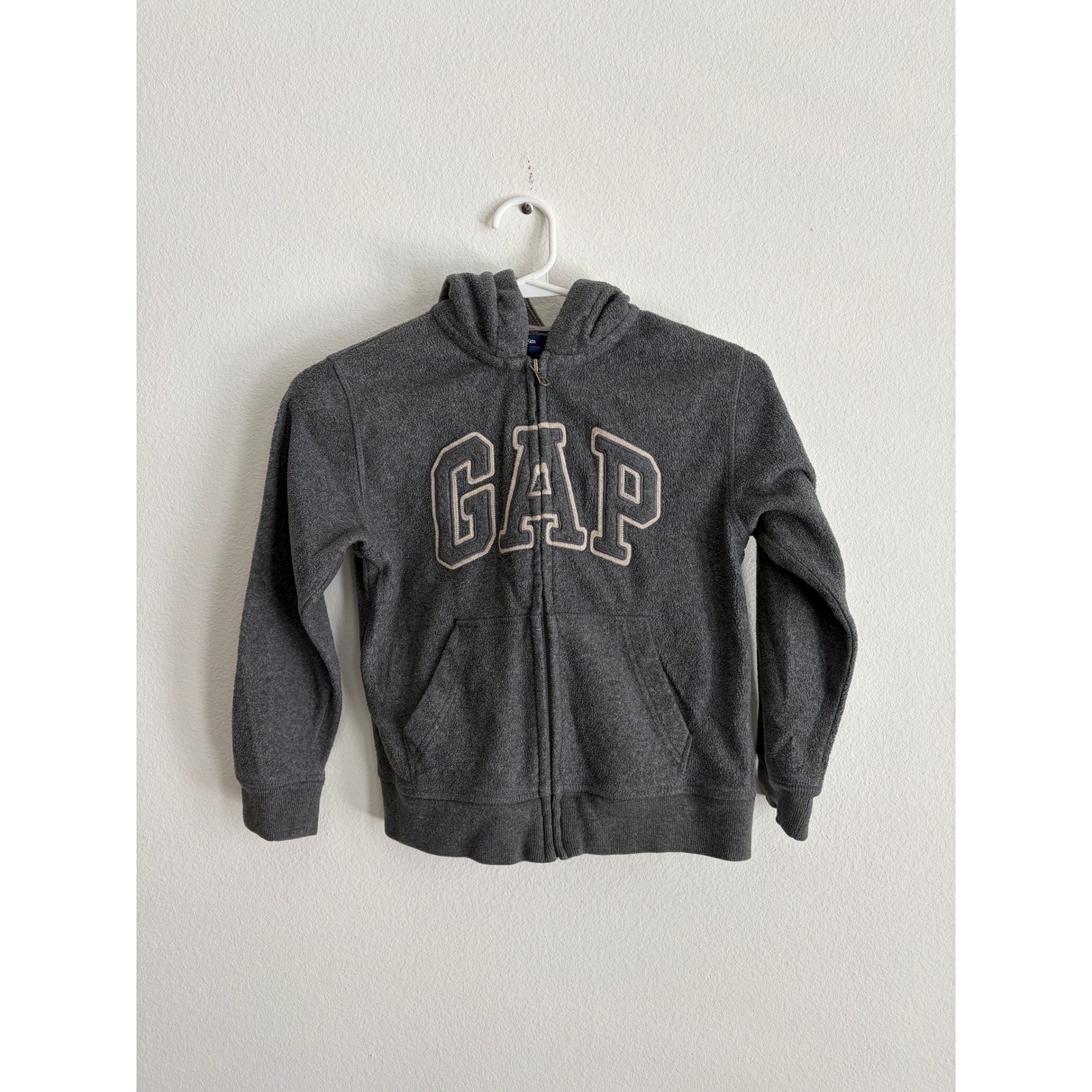 Gap Kids Boys Gray Full Zip Fleece Hoodie Waffle Lined Sweatshirt Small 6-7