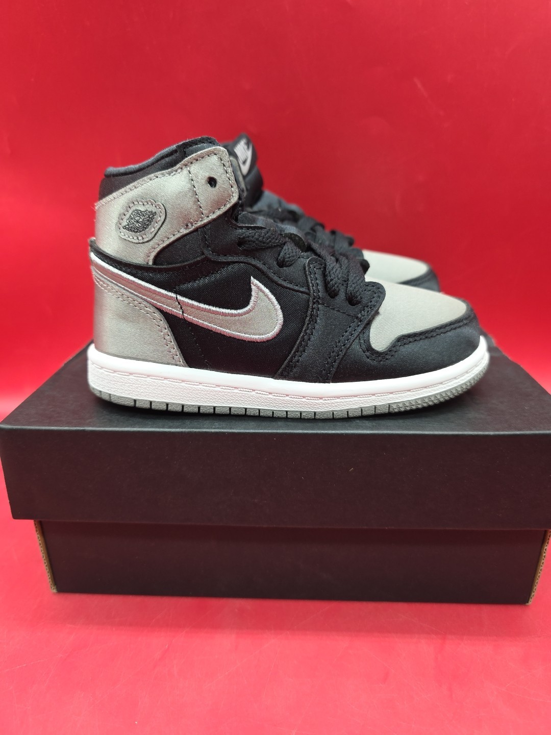 Nike TD Air Jordan 1 Retro High OG Satin Shadow Black/Grey FD5305-010 8C NEW/BOX