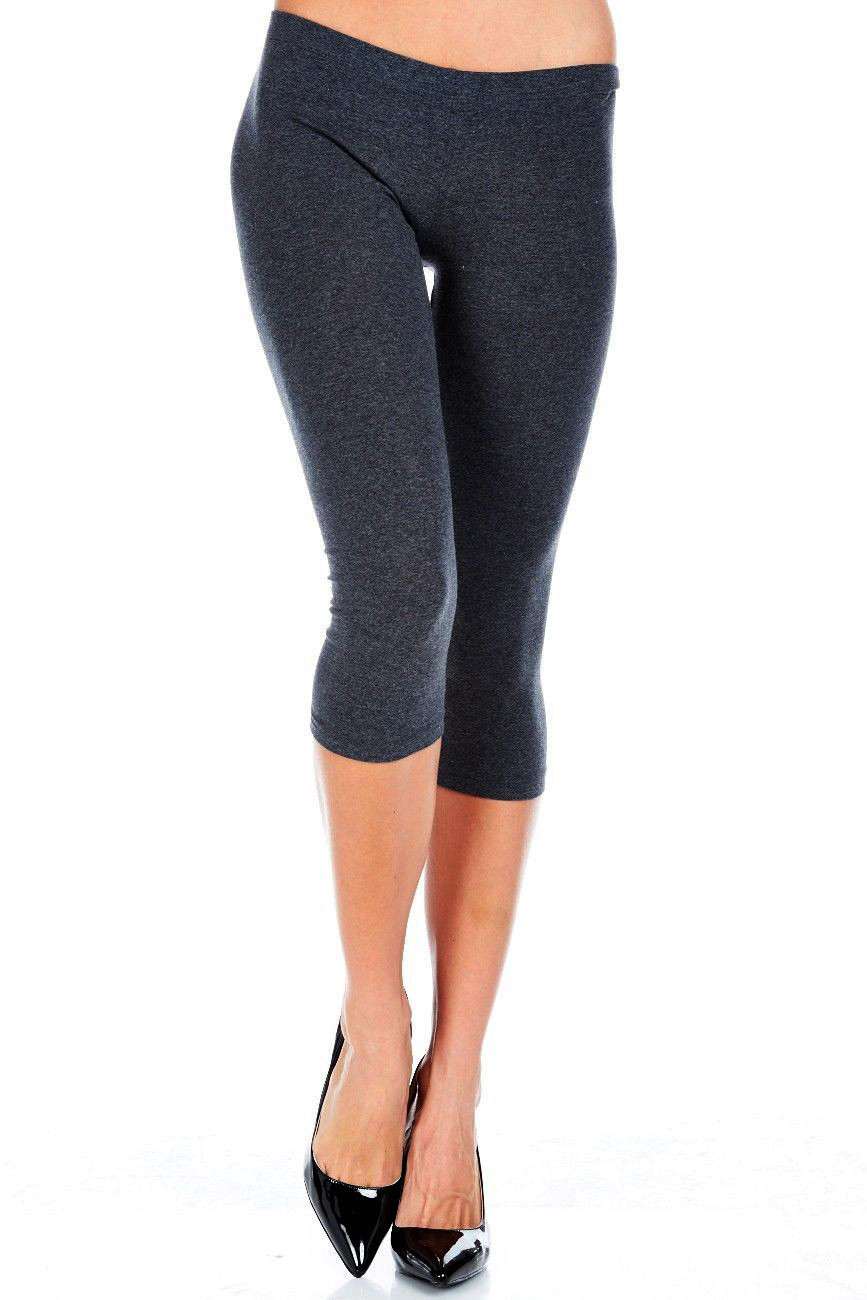 Cotton Spandex Capri Leggings Below Knee Plain Solid Stretchy Capris (S-3X)