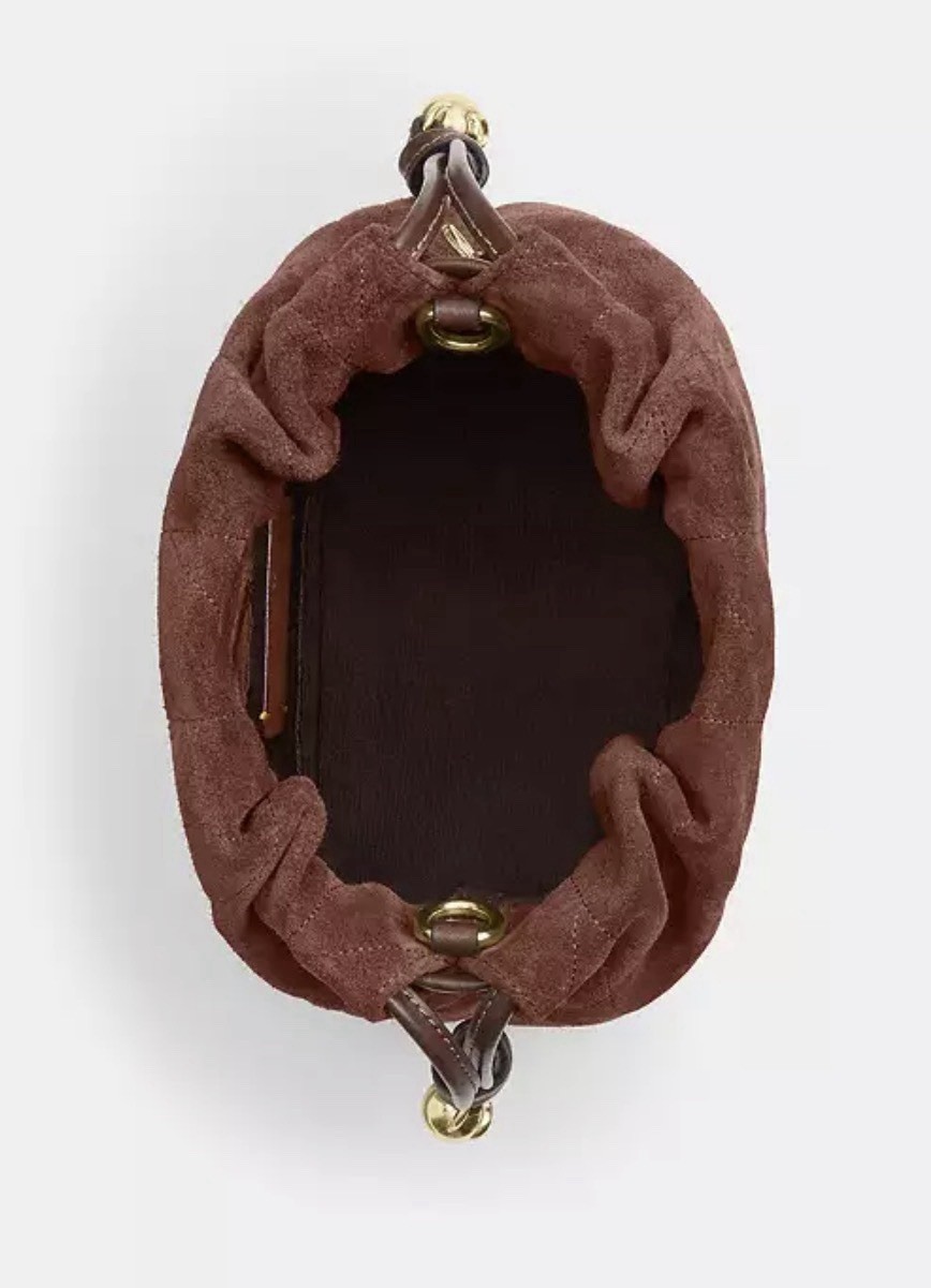 🤎 NWT COACH Faye Mini Drawstring Bag With Quilting Suede & Leather CDC42 Brown