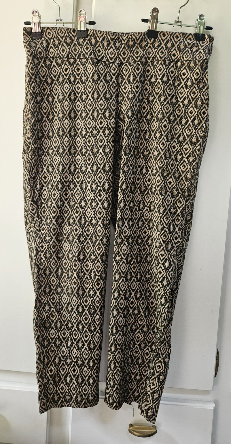 Ruby Rd. Womens Geometric Cropped Pants Stretch Beige Black 10 Petite