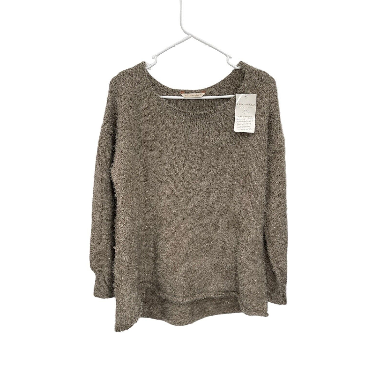 NWT Soft Surroundings Subtle Shimmer Sweater Eyelash Fuzzy Greystone Medium