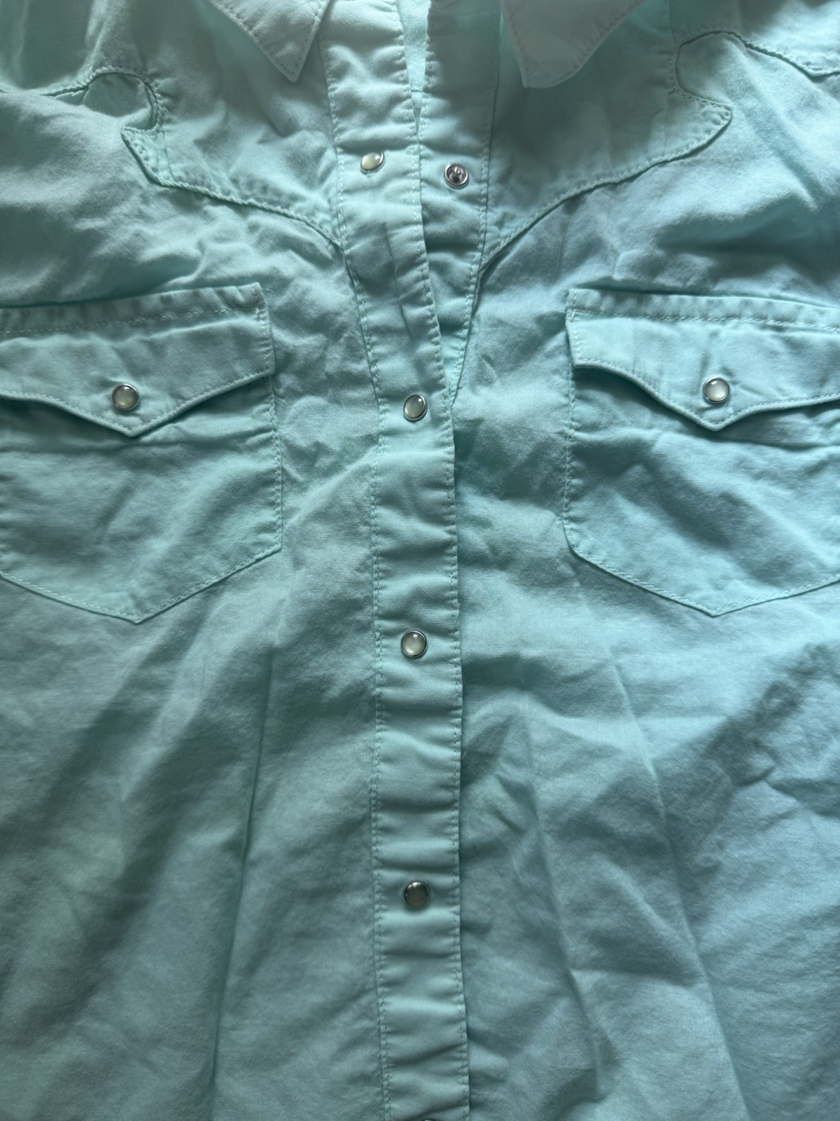 Wrangler Western Blue Short Sleeve Button-Up Shirt Embroidered Pockets Small