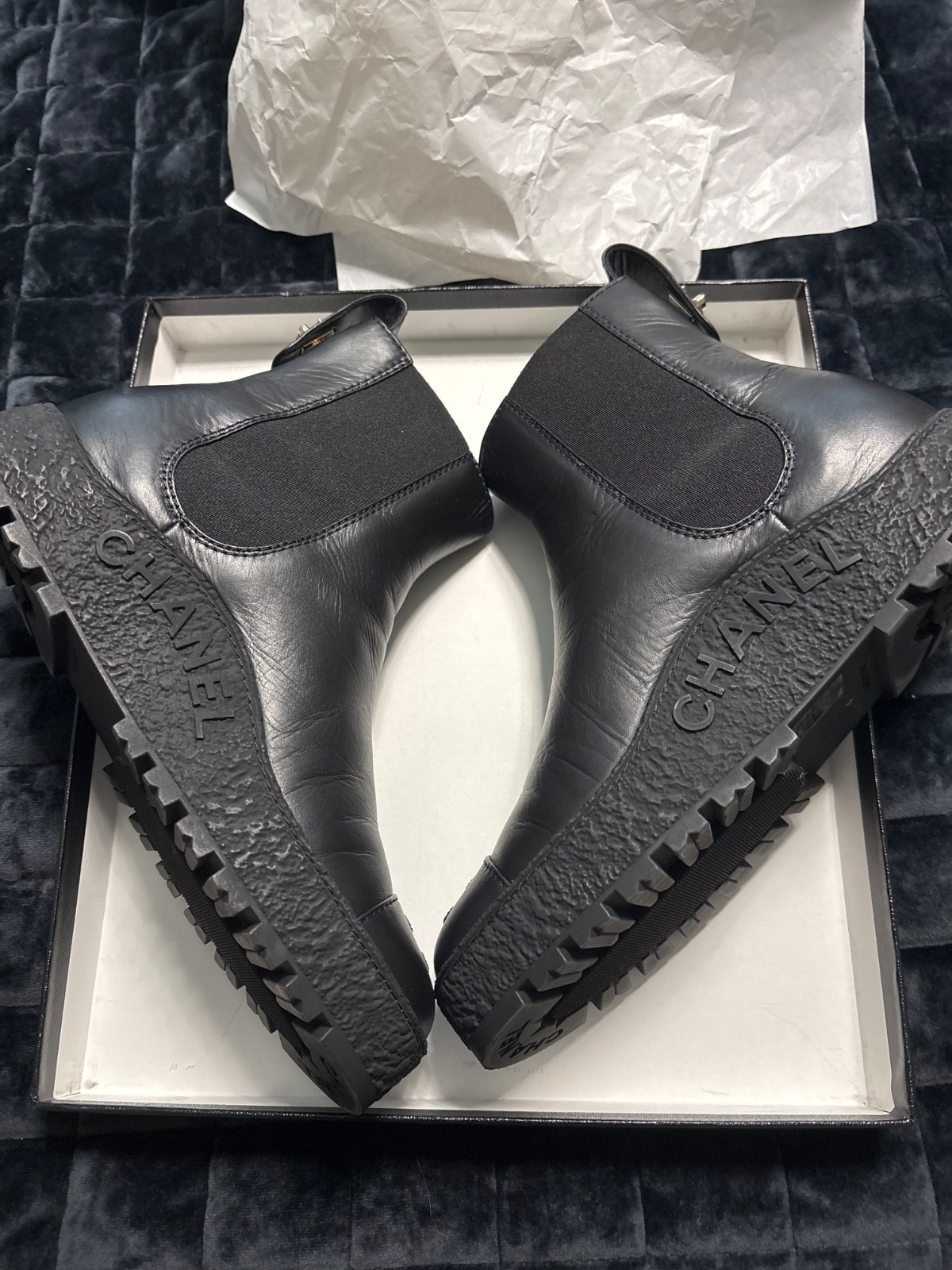 chanel leather ankle boots excellent condition with box and dust bags
