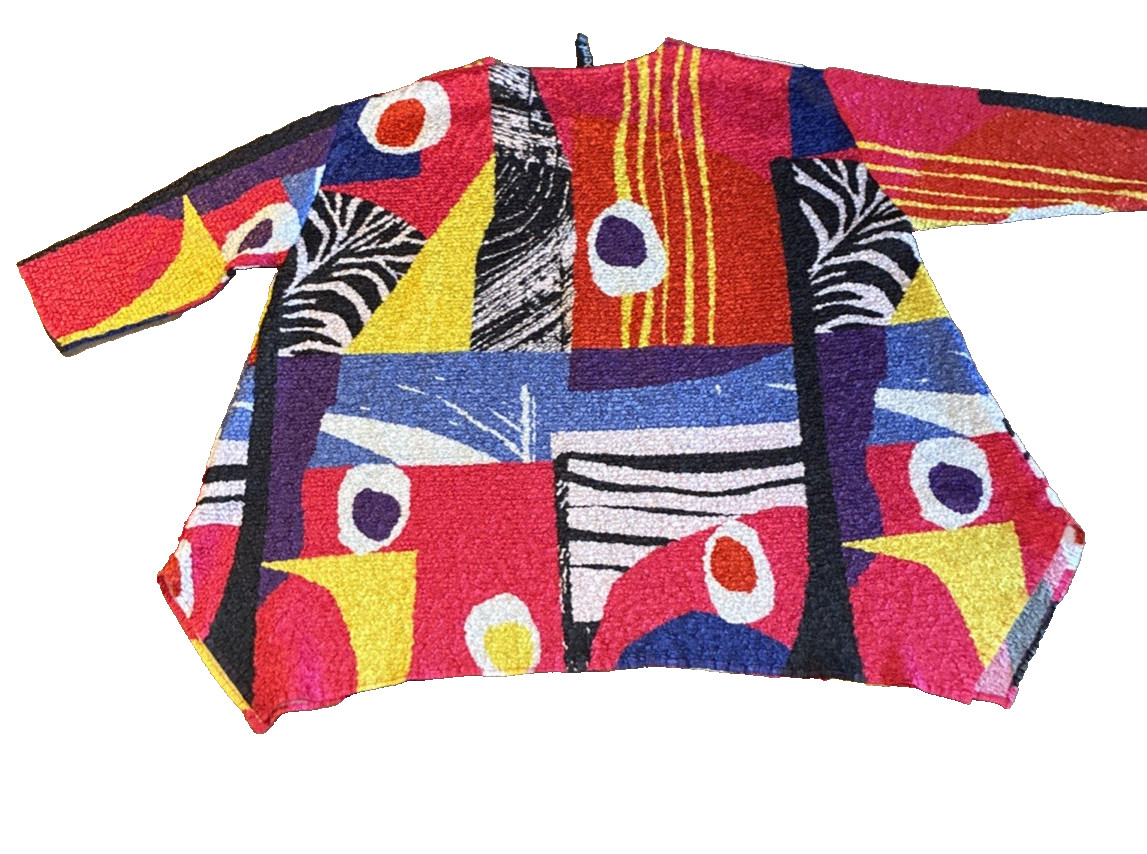 Berek Women’s Top One Size Multicolor Abstract Print Funky Maximalism Retro 80s