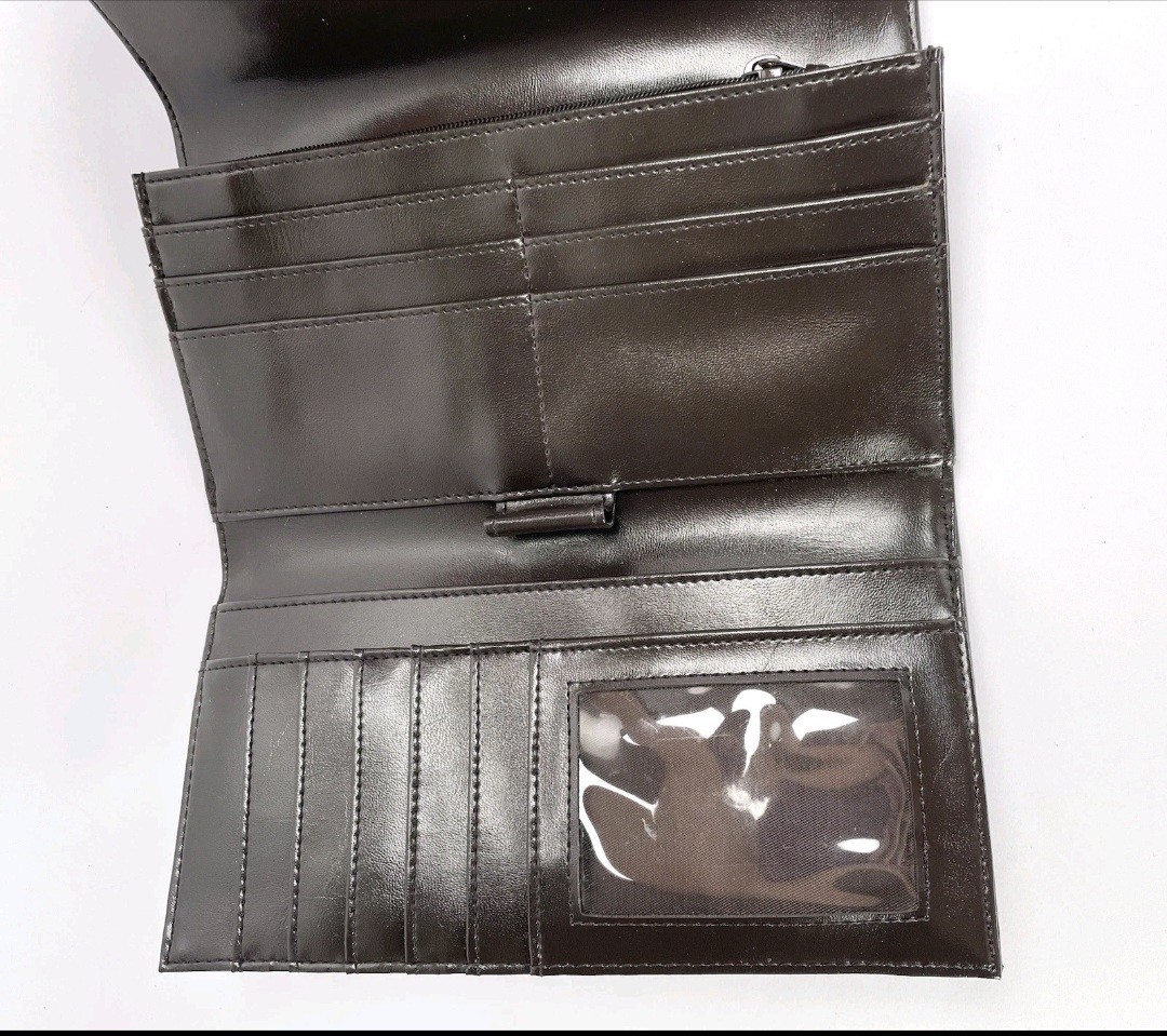 Esprit Black Faux Leather Card Slots Organizer 4”x8” Clutch Wallet