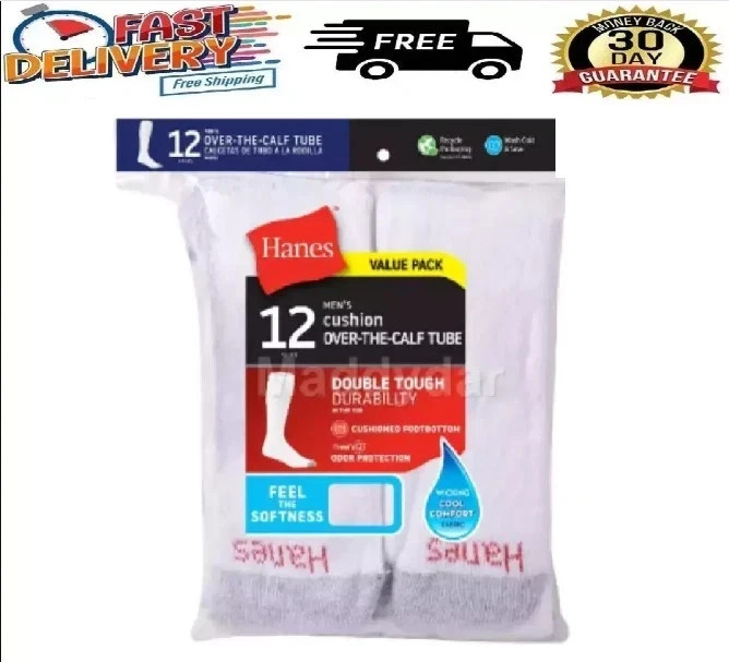 Hanes Men’S Double Tough Durability Over-The-Calf Tube Socks, 12-Pack