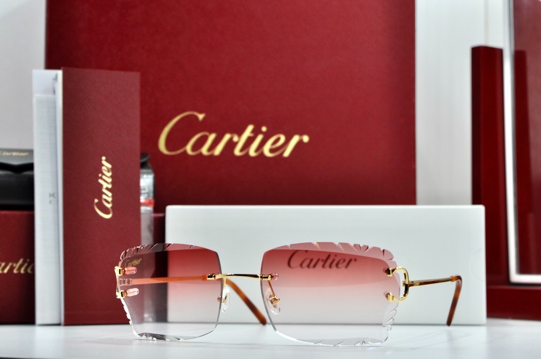 Cartier rimless sunglasses piccadilly glasses Diamond Cut decor BIG C gold Frame