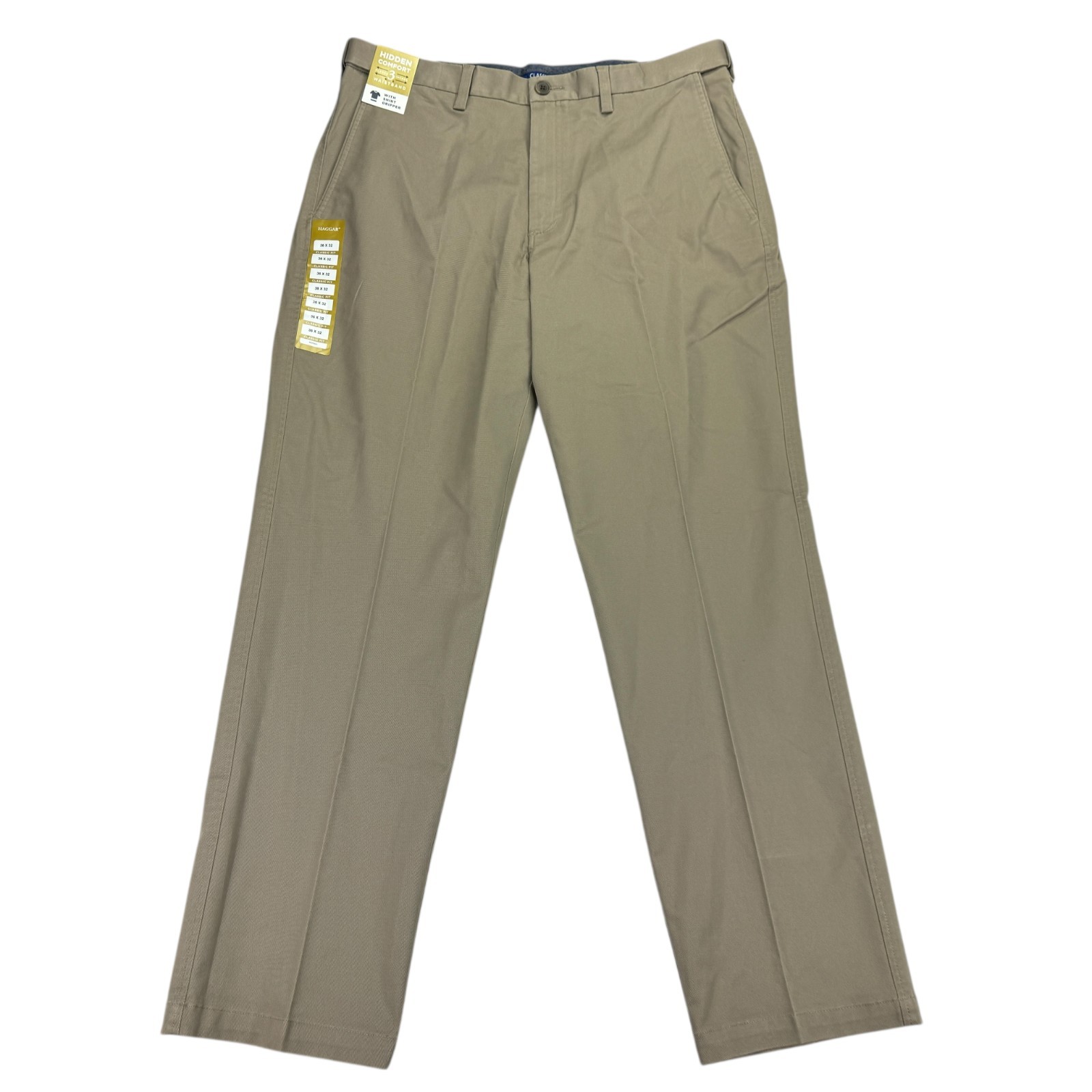 Haggar Mens 2-Way Stretch Premium Comfort Classic Fit Dress Pants Khaki 36×32