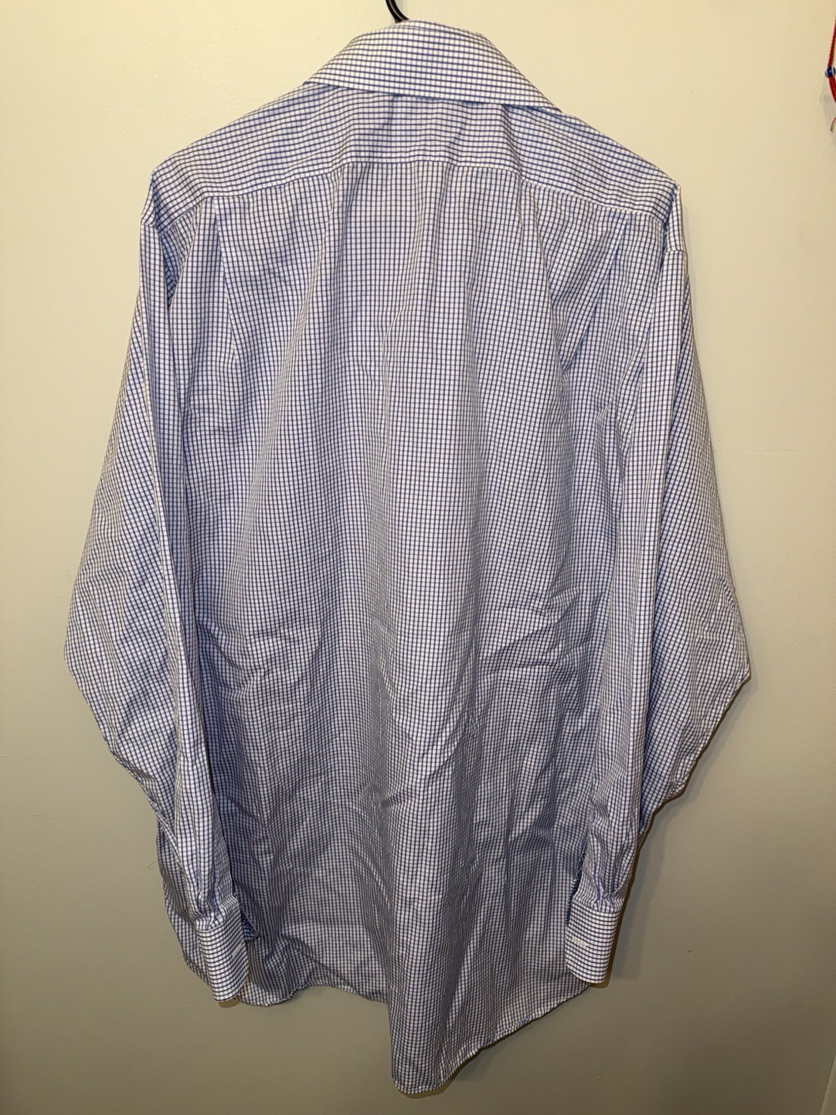 Gitman Bros. for Rochester Blue/White Check Cotton Dress Shirt 17.5×37