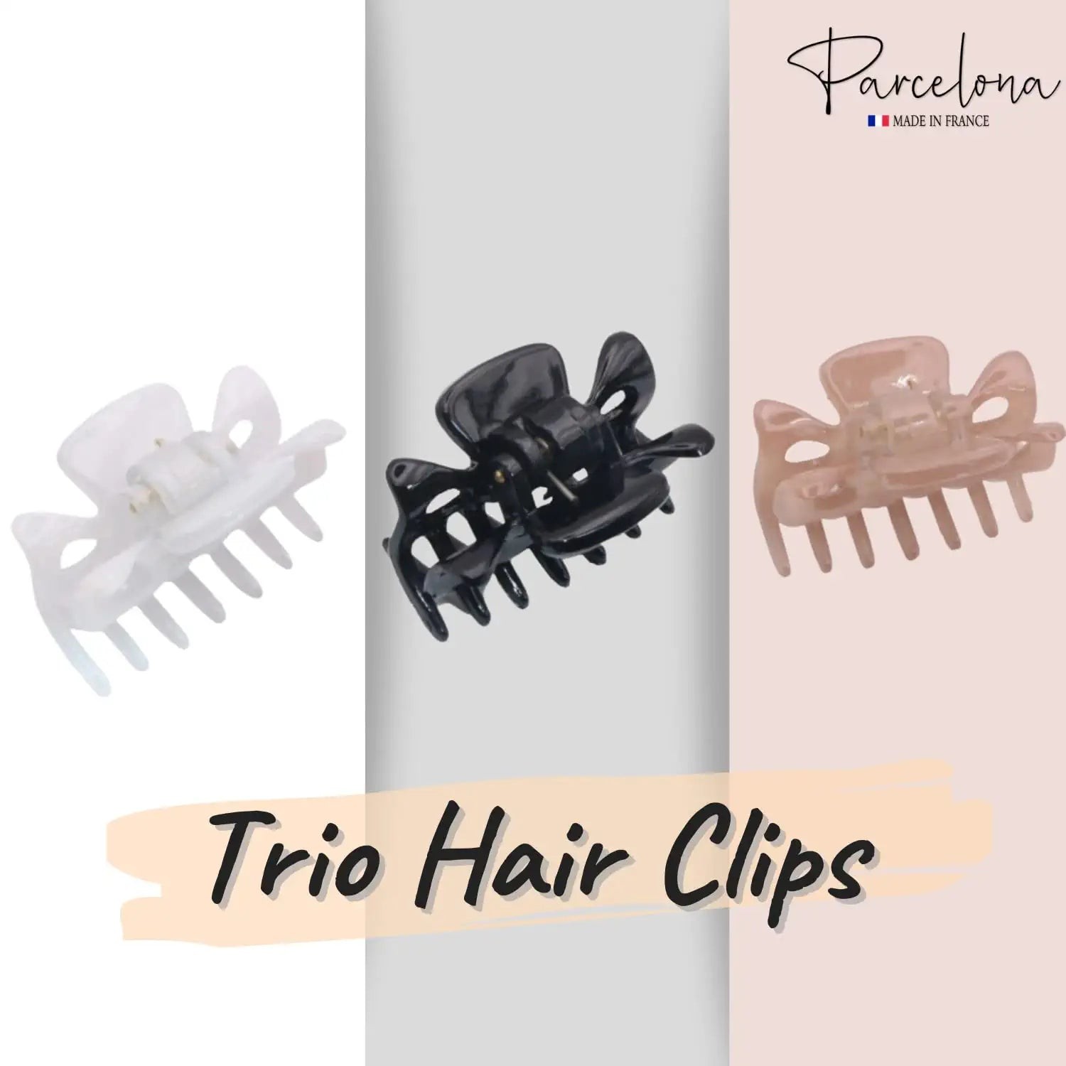 Parcelona French Classic 1.5″ Small Celluloid Set of 3 Hair Claws for Women