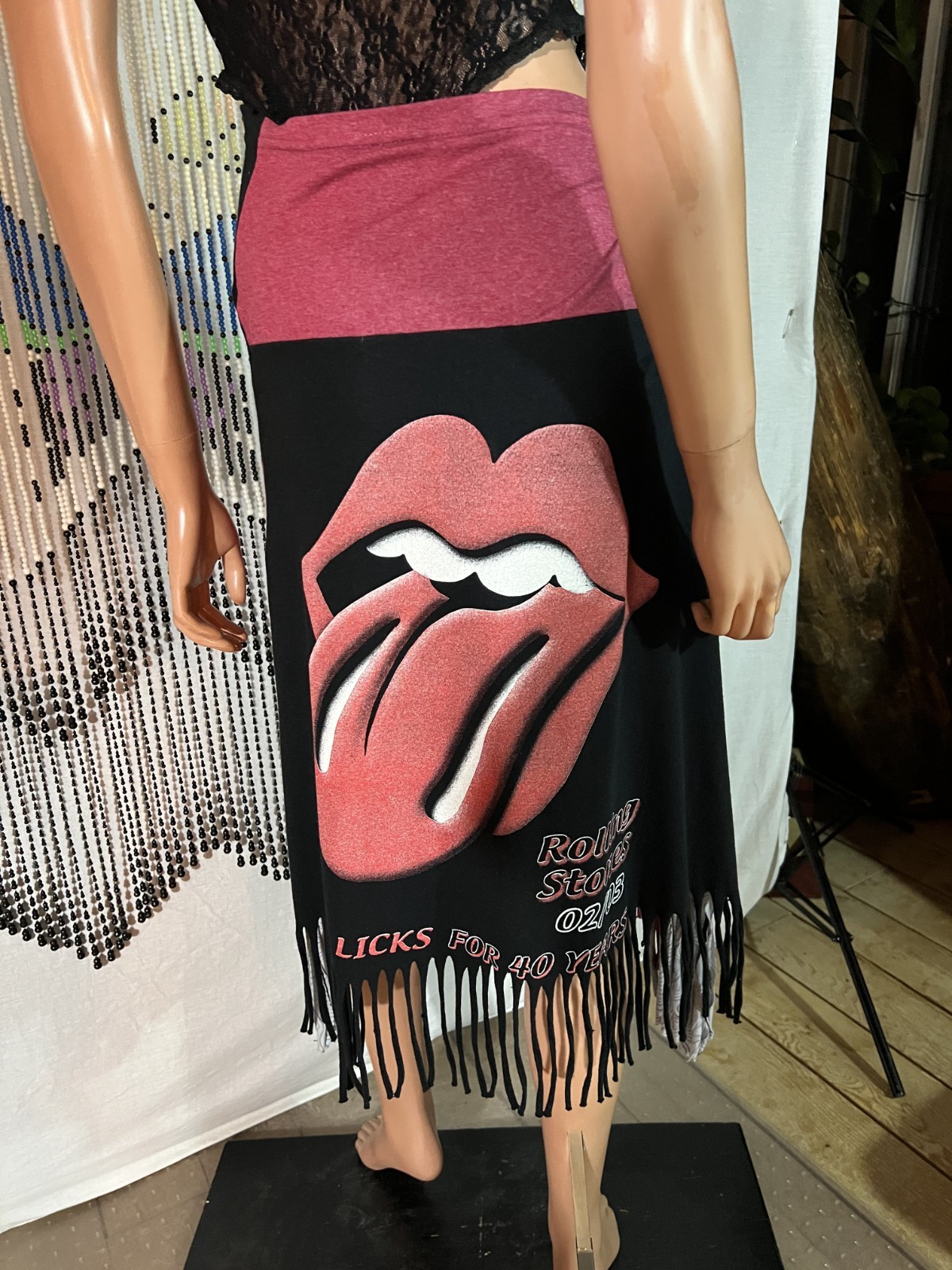 Handmade Skirt From 2003 Rolling Stone T-shirt Twist Waist Fringed Free Size REG
