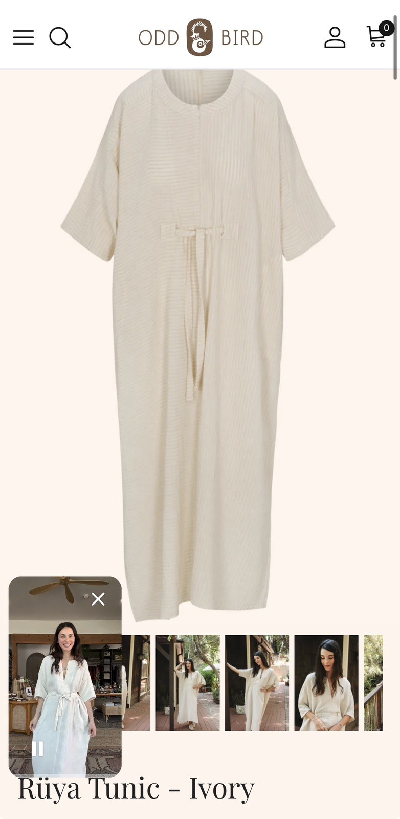 Odd Bird Ruya Tunic Dress XS/S Ivory Organic Cotton Gauze Belted Caftan