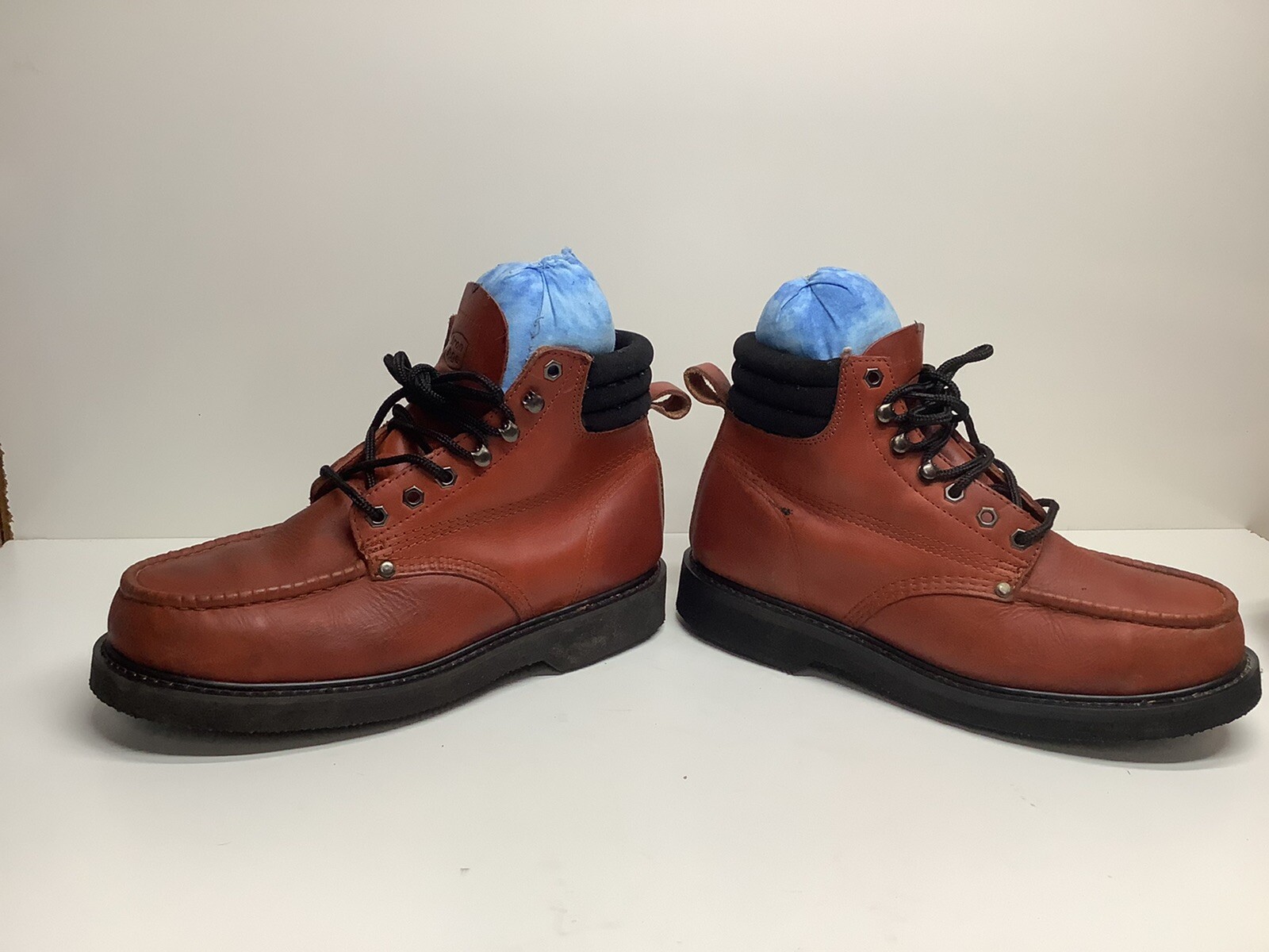 VTG MENS IRON AGE EH STEEL TOE MOCCASIN WORK ORANGE BRICK BOOTS SIZE 9.5 EE