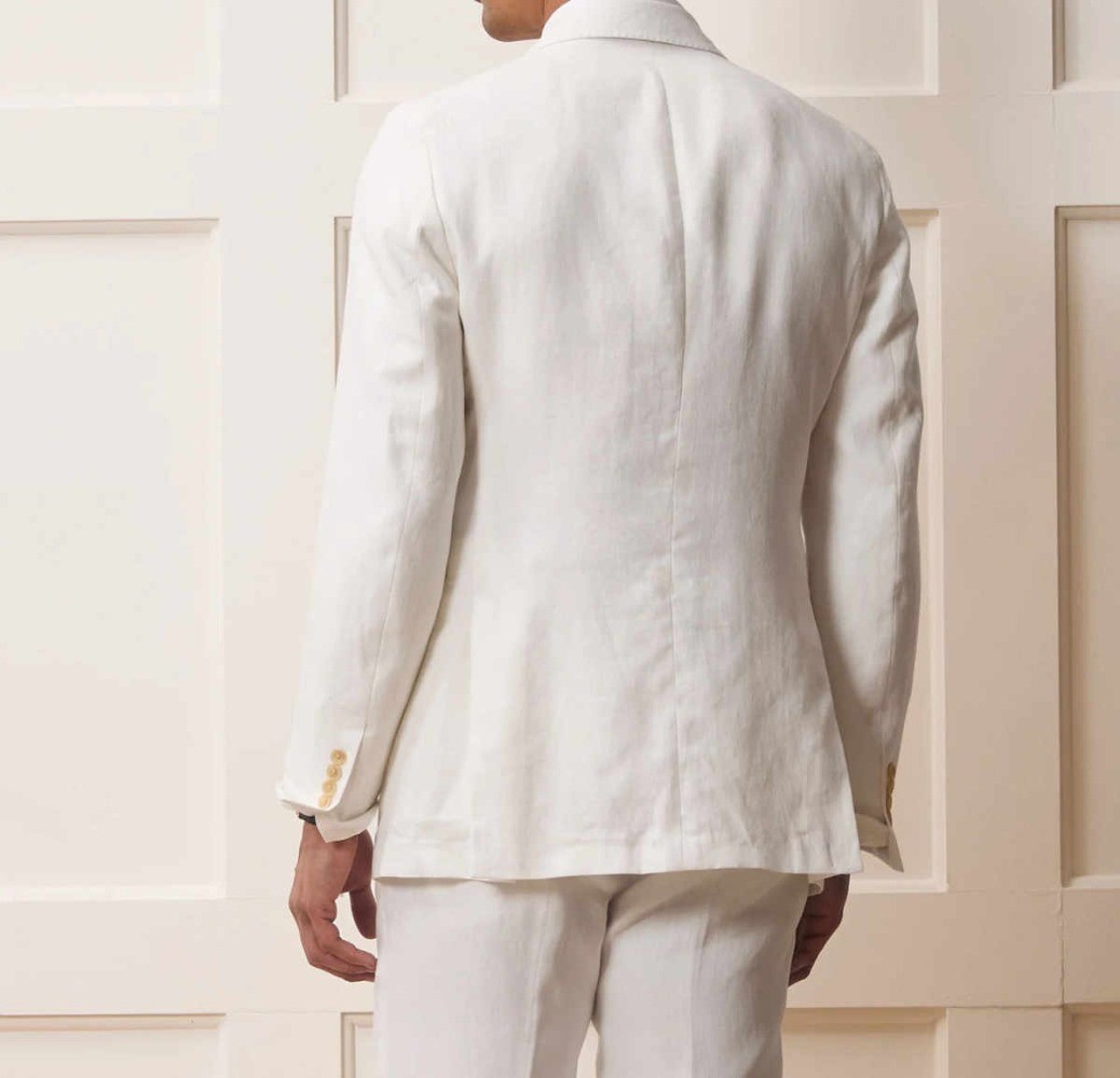 Men Breathable Linen Suit For Tropical Honeymoon Backyard Wedding Notch Lapel