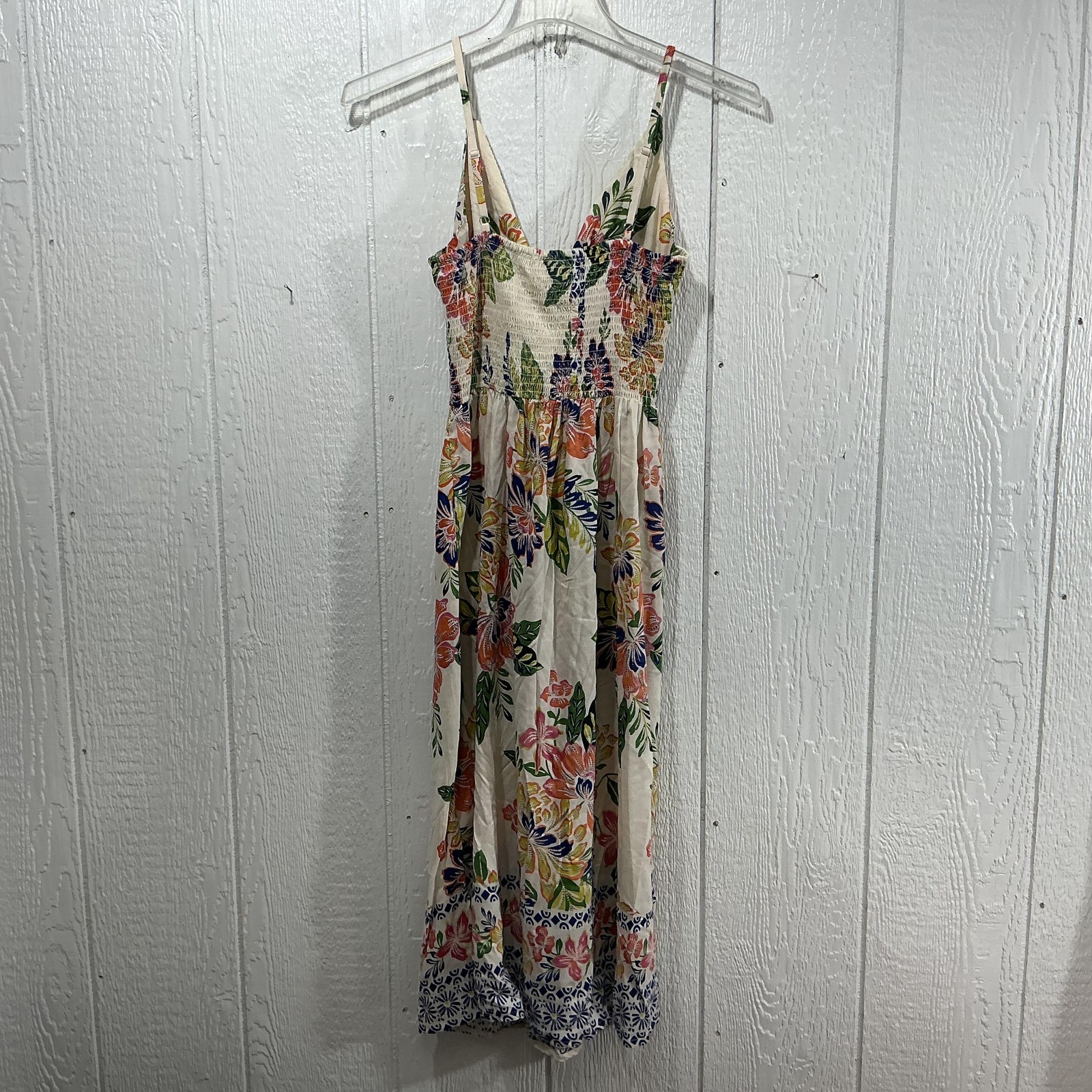 Angie Dress Womens Large Multicolor Floral Maxi Boho Rayon Sundress 48in Long
