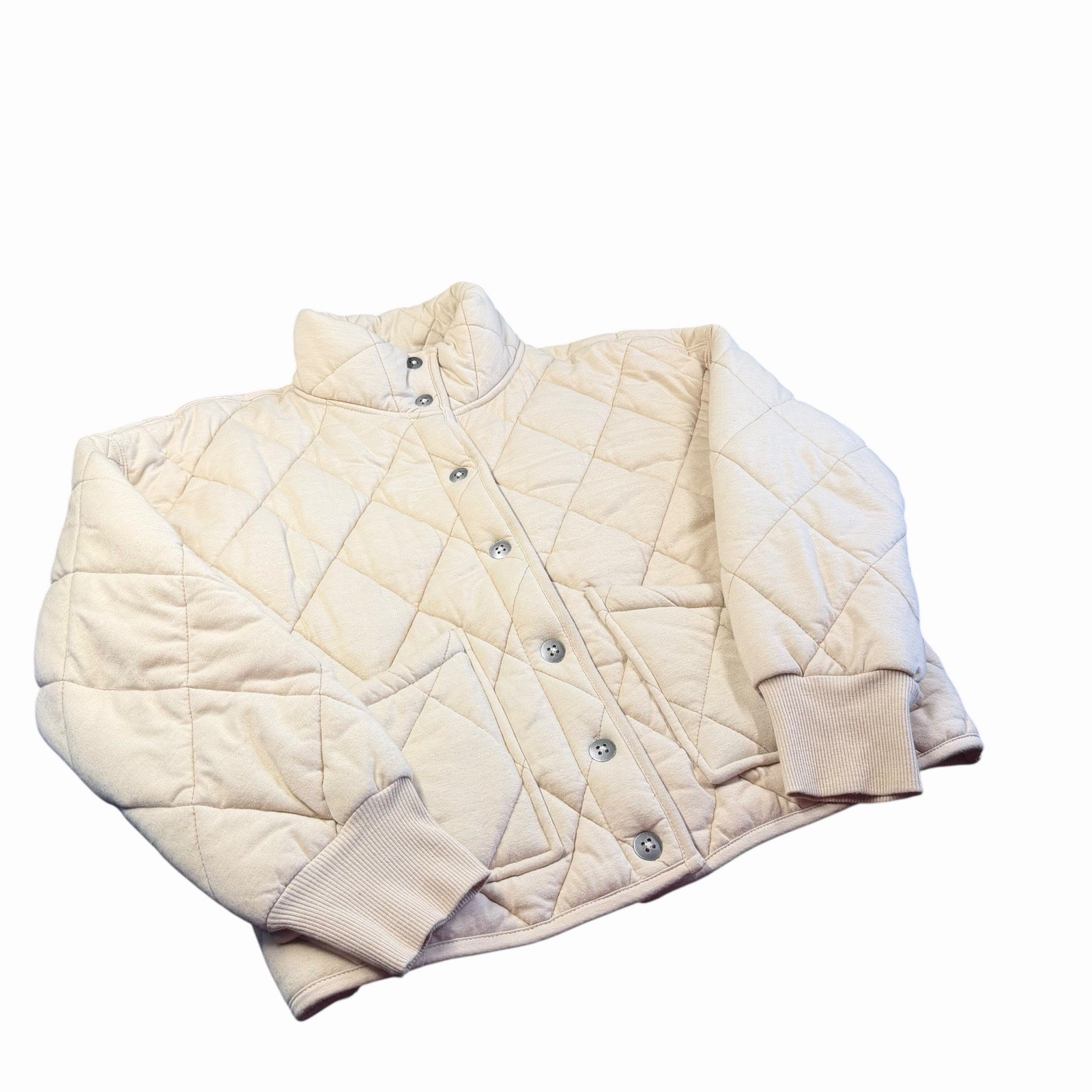 Wild Fable Quilted Button Front Jacket Cream Collared Casual Size S