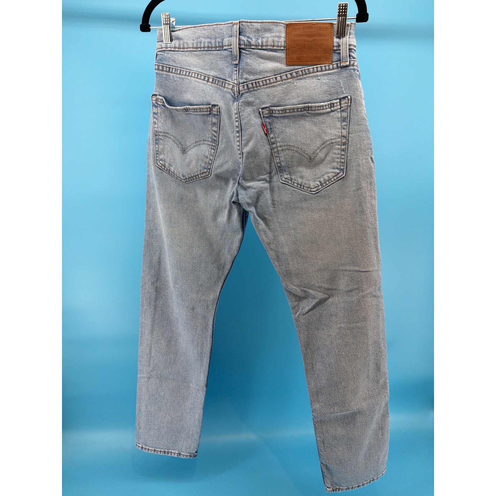 Levis Premium 502 Regular Taper Jeans Mens W29 L30 Light Wash Blue Denim