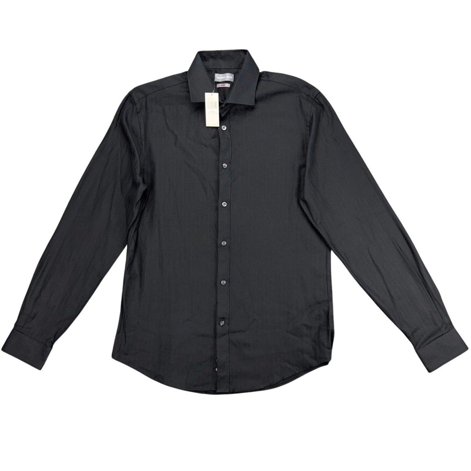 NEW Michael Kors Men’s M 15.5 34/35 Black Herringbone Slim Fit Long Sleeve Shirt