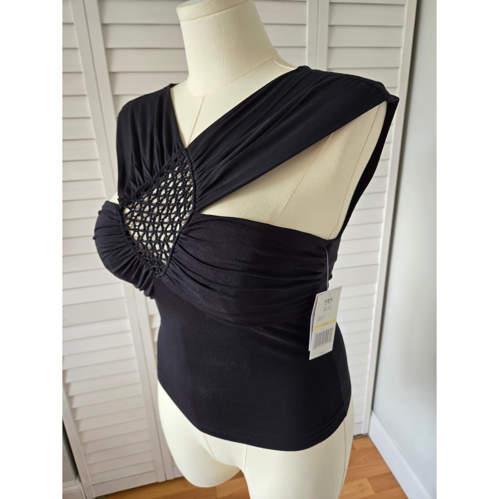 Robert Rodriguez Black Ruched Crochet Cutout Top Size M Y2K Glam Clubwear Chic