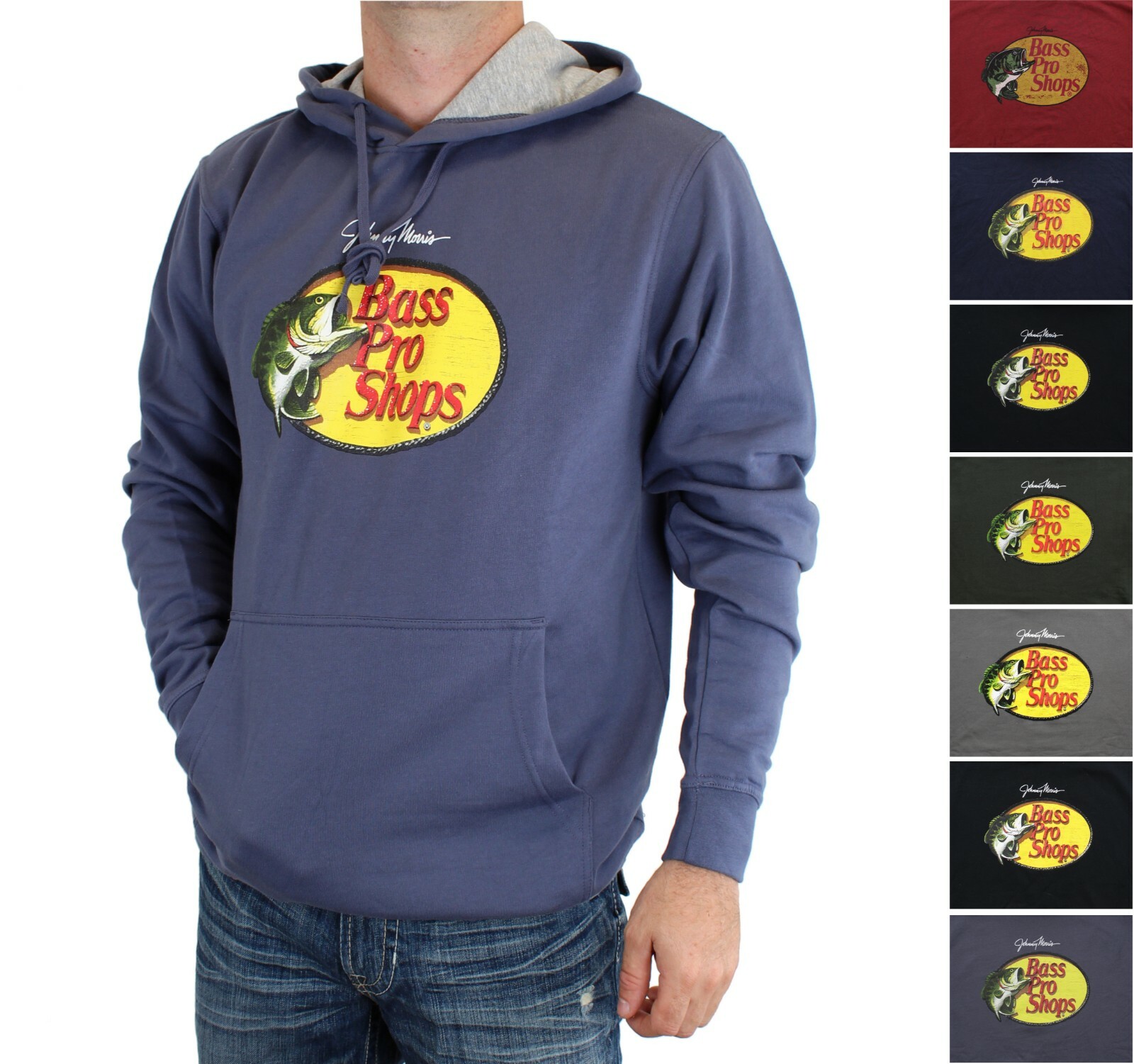 Bass Pro Shops Men’s Hoodie Woodcut Johnny Morris Logo Long Sleeve Fleece Lined