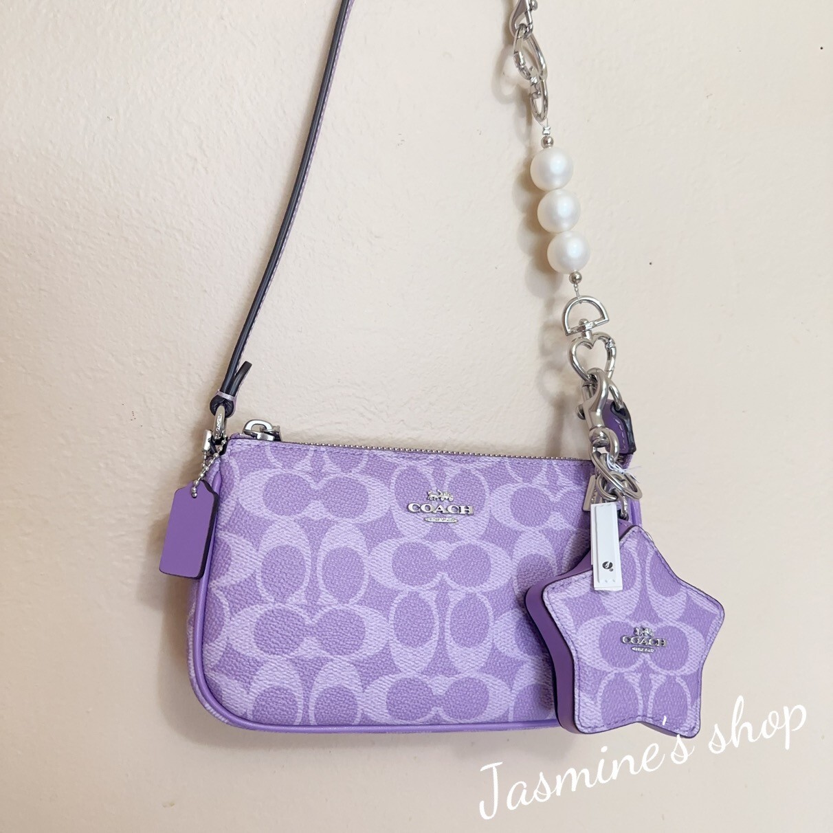 NWT Coach Nolita 19 In Signature Canvas CW426 purple Iris +charm OPT