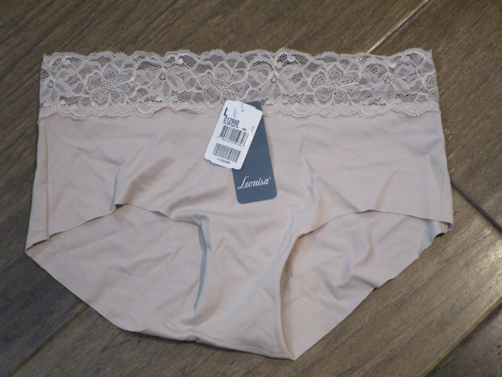 LEONISA ULTRA-LIGHT LACE TRIM HIPSTER PANTIES IN NUDE SIZE LARGE