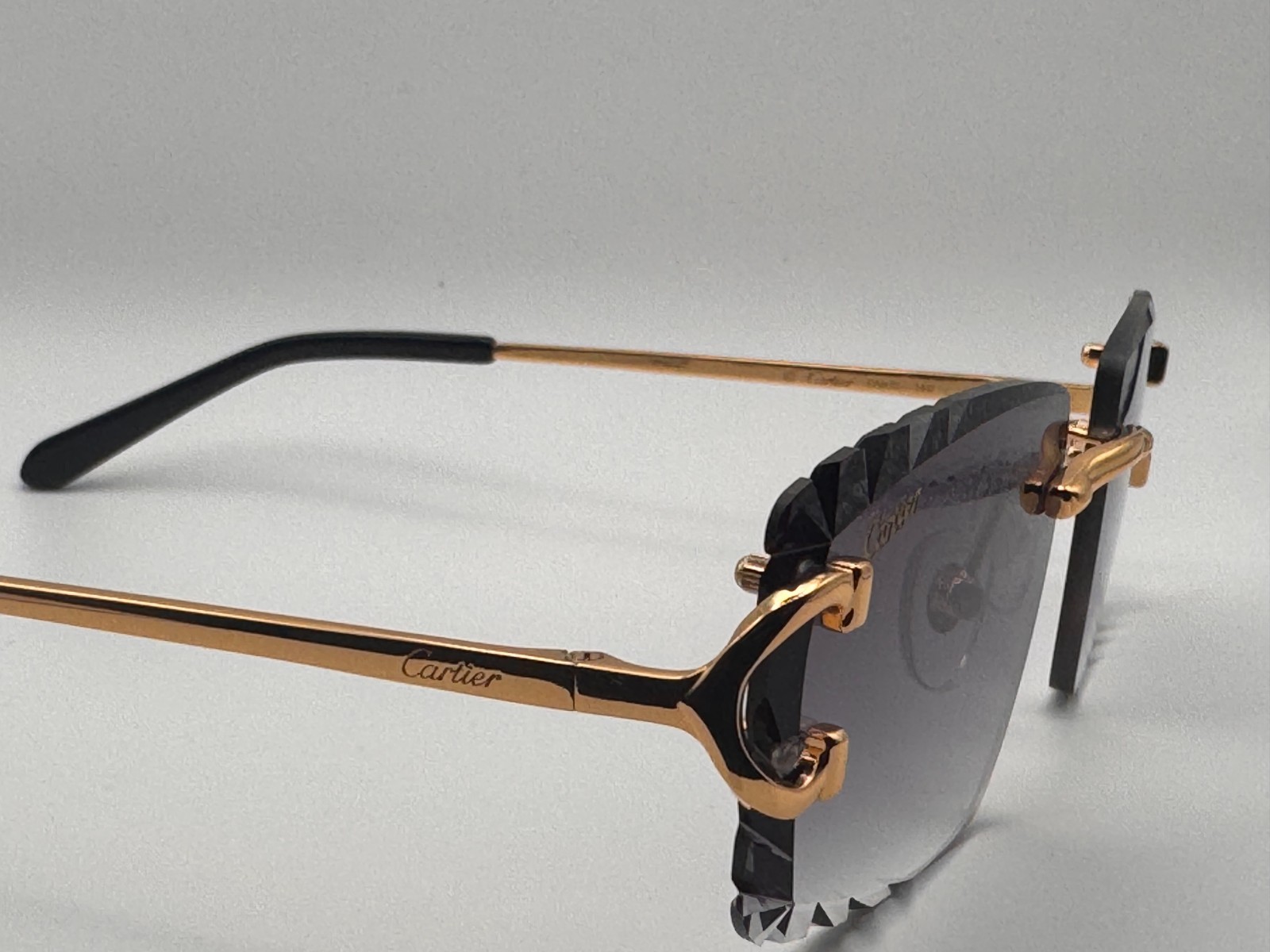 Cartier Big C Decor Frameless Diamond Cut Gradient Grey Lens/Gold Frame