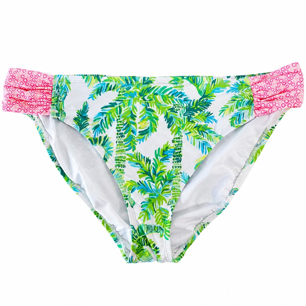 Lilly Pulitzer Bikini Bottom Womens 14 Palm Print Pink Ruched Swim NWT Tropical