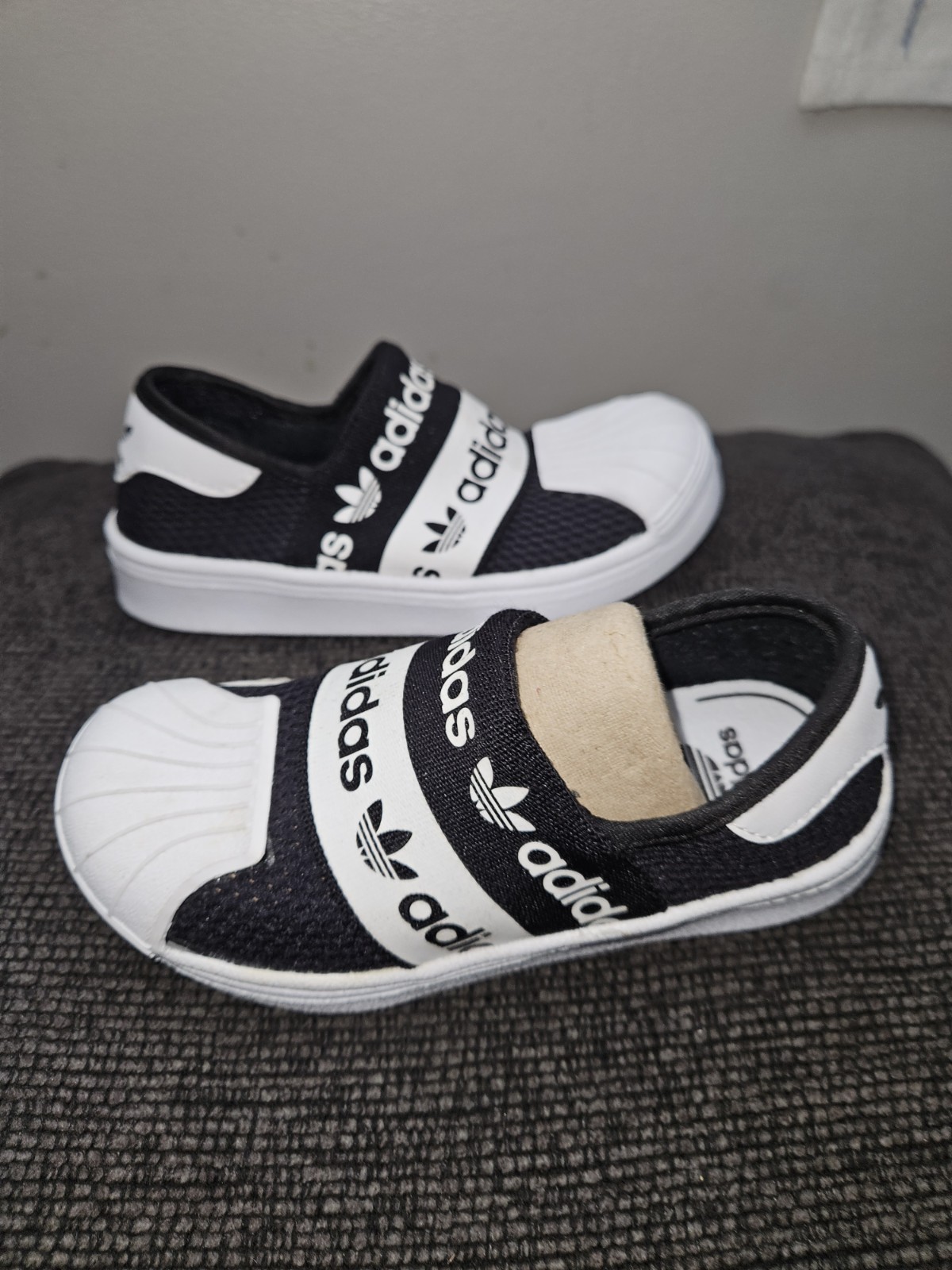 adidas Superstar SMR 360 C Boys Slip-On Shoes Black White Originals 11.5K NWT