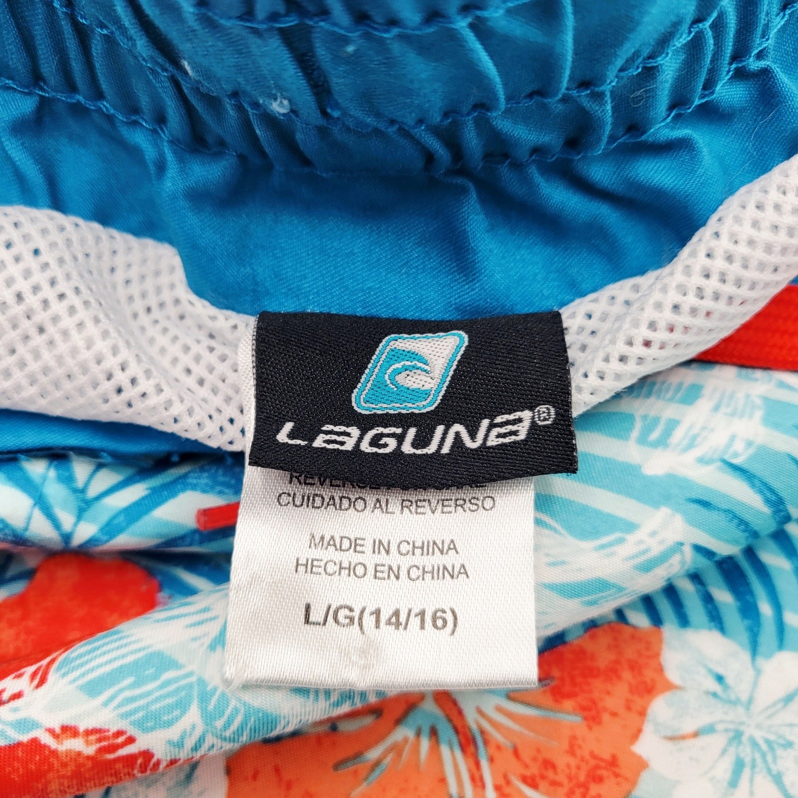 Laguna Blue Red & Orange Tropical Hibiscus Flower Board Shorts Youth Size L Surf