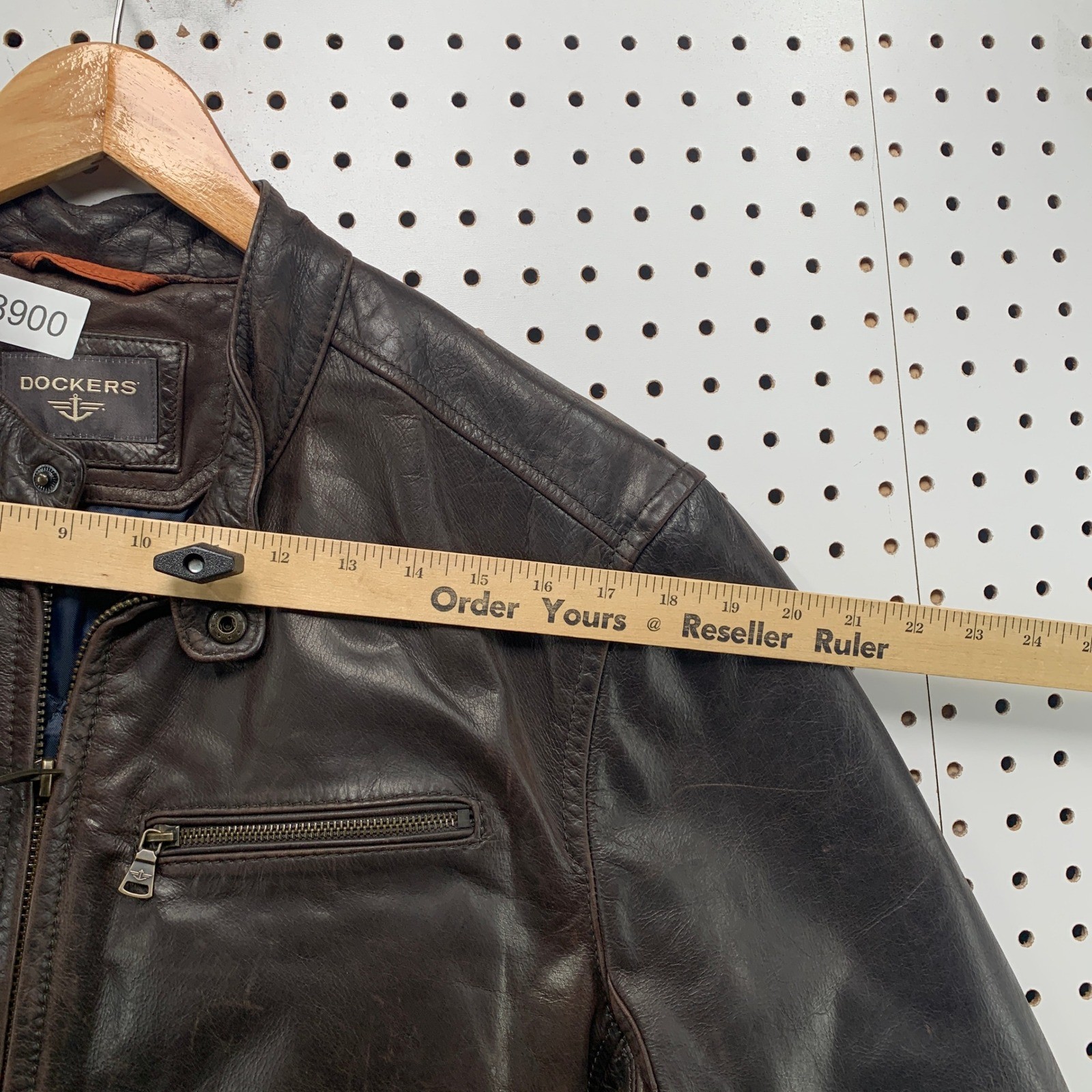 Dockers Leather Cafe Racer Jacket Mens XL Espresso Brown Moto Quilted Lining