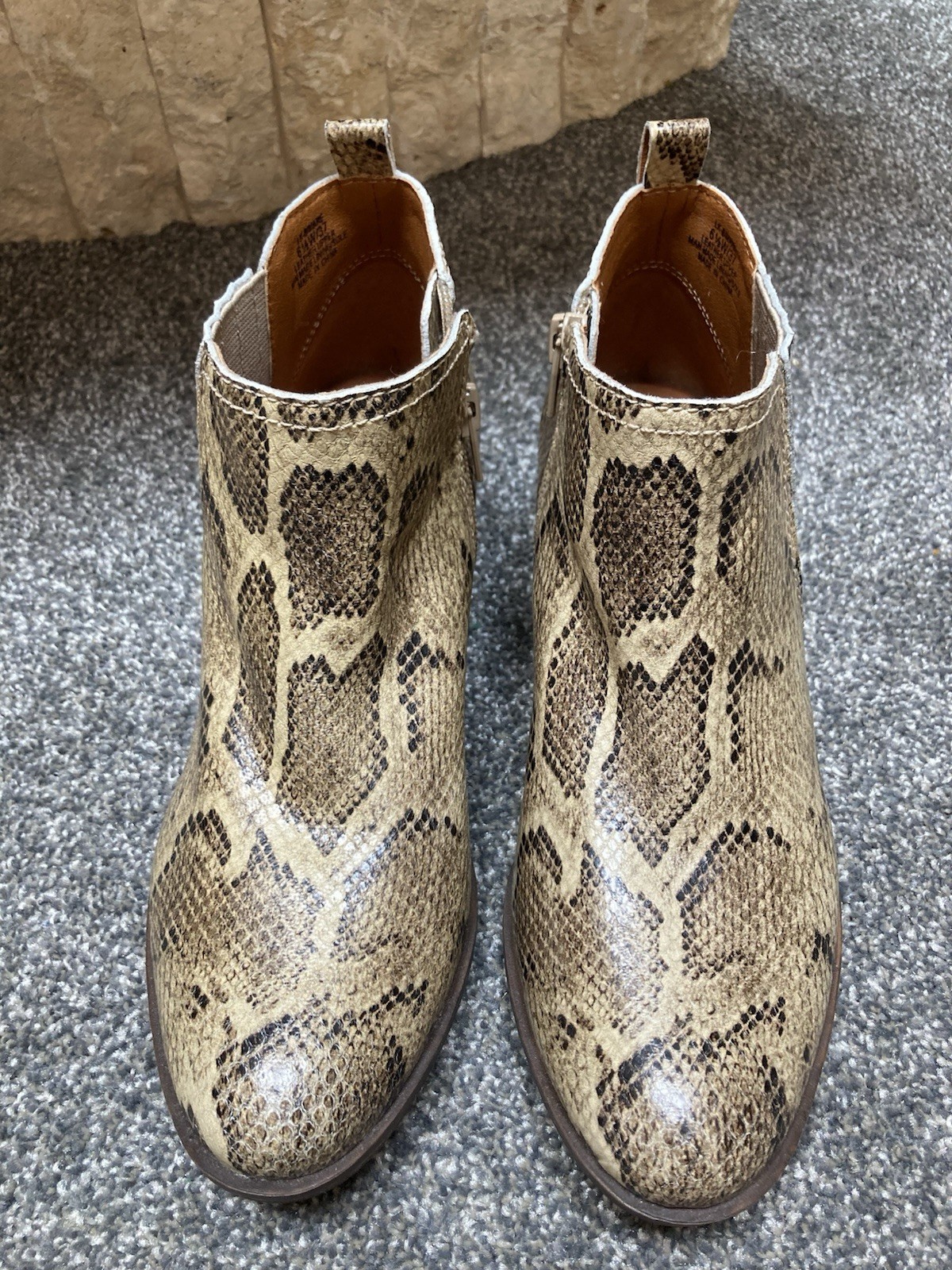 Lucky Brand Bimare Ankle Boots Leather Snakeskin Print Women’s Size 6.5