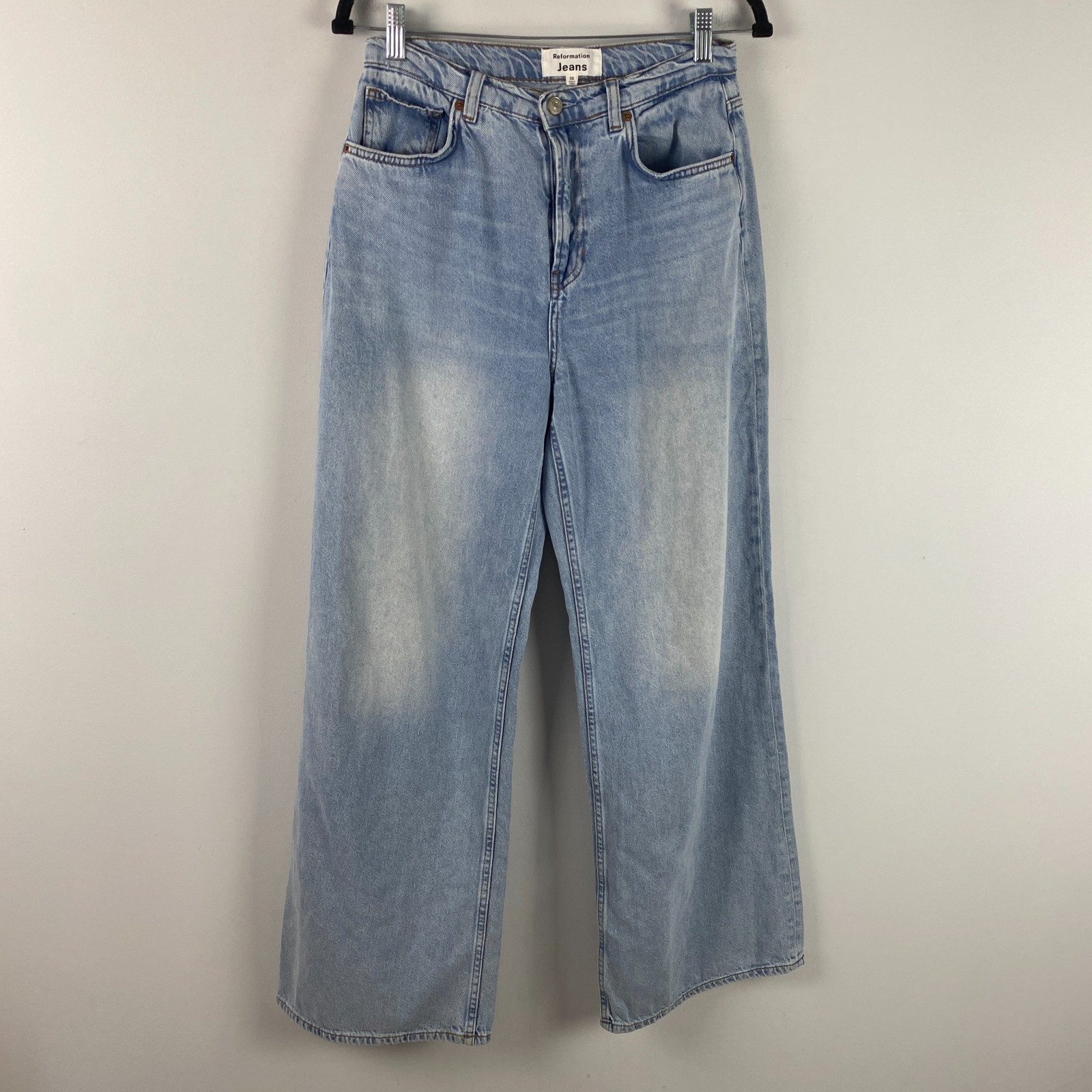 Reformation Cary High Rise Slouchy Wide Leg Jeans Size 28 Light Bowen Wash