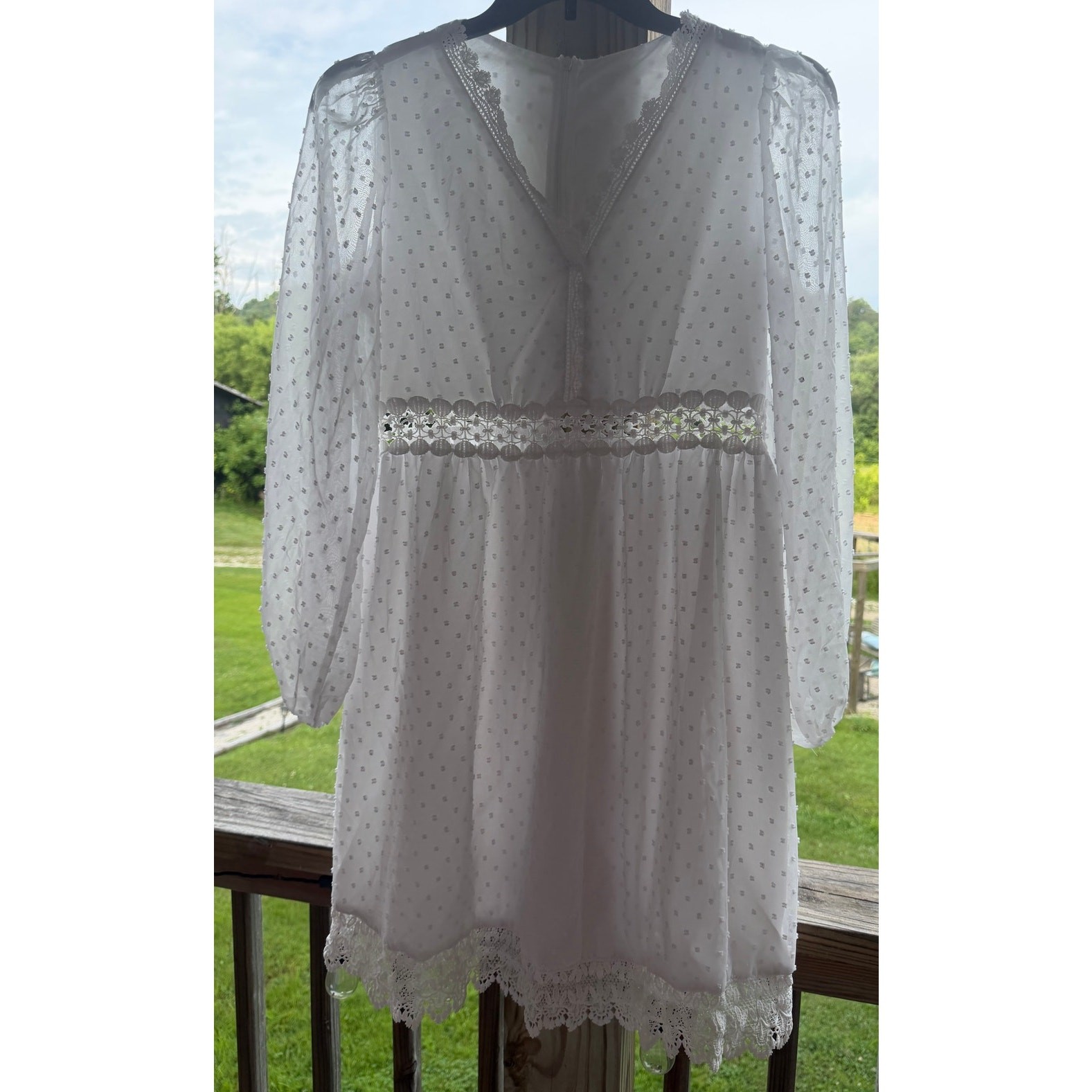 Fariycore Boho Coquette Cottagecore SHEIN White Swiss Dot Lace Mini Dress L