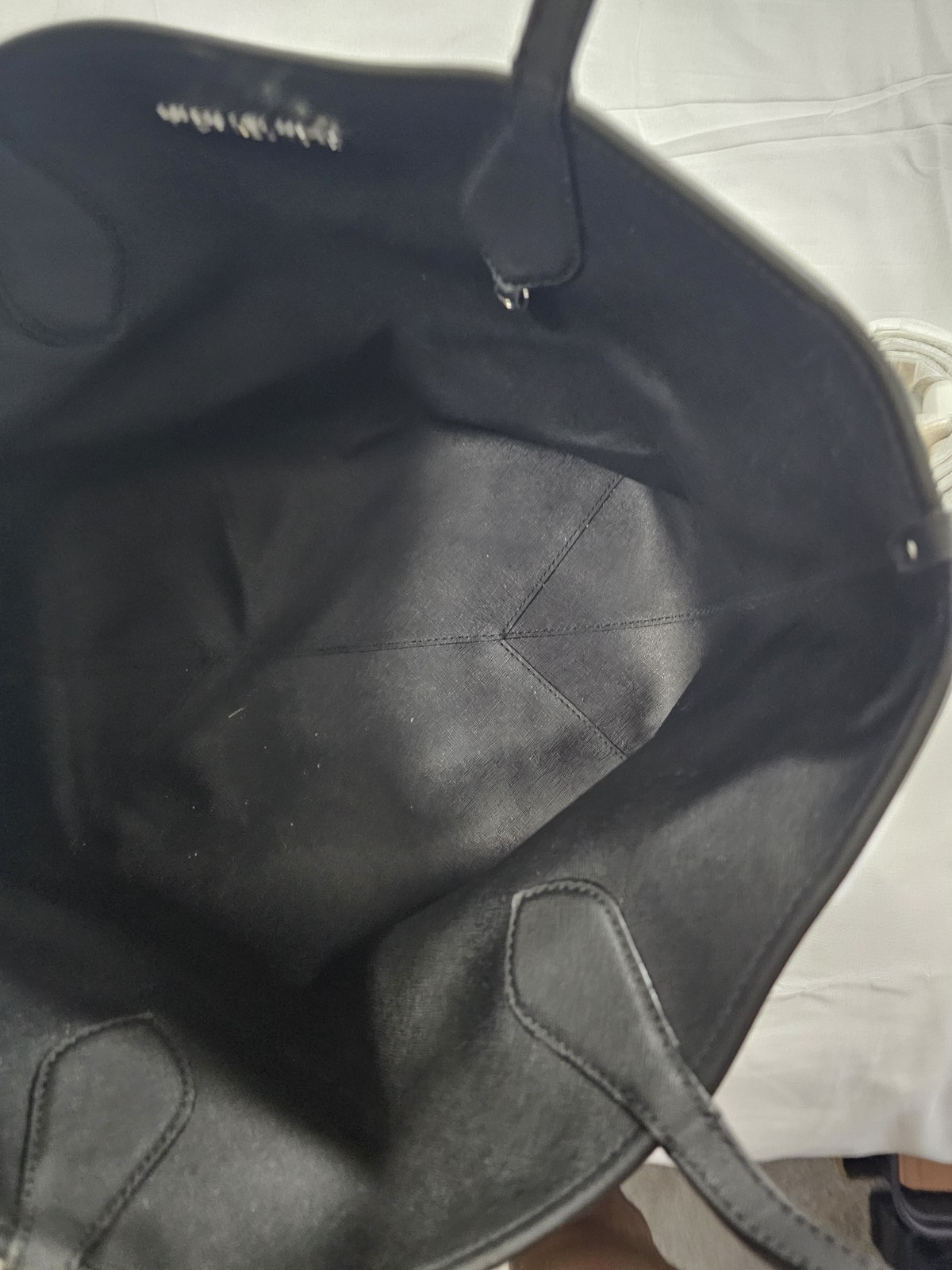 Michael Kors Saige Reversible Tote With Gray Leather Exterior And Black Interior