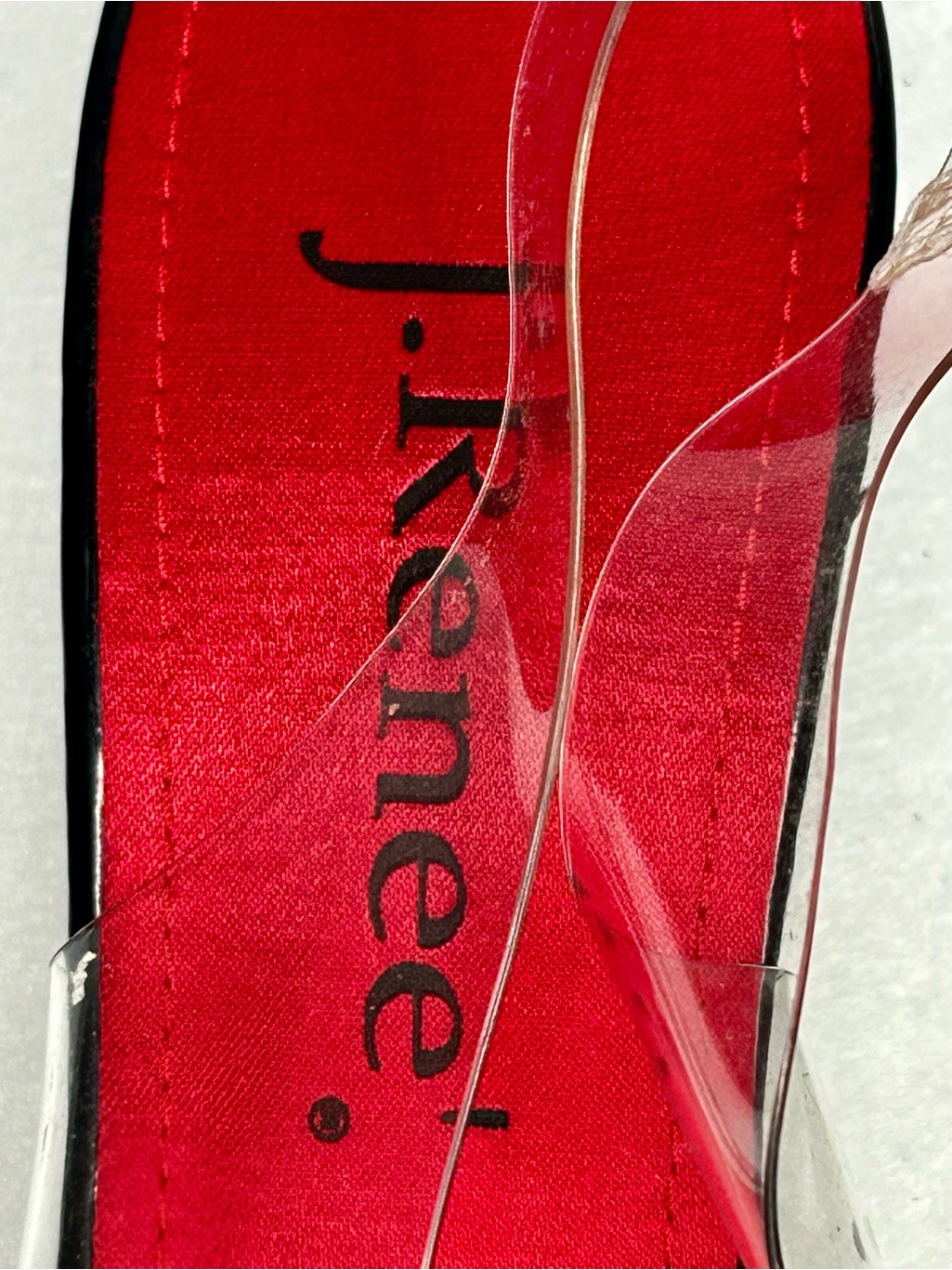 J. Renee Clear Vinyl Slide Sandals Red Black Rhinestone Ladybug New Size 8.5