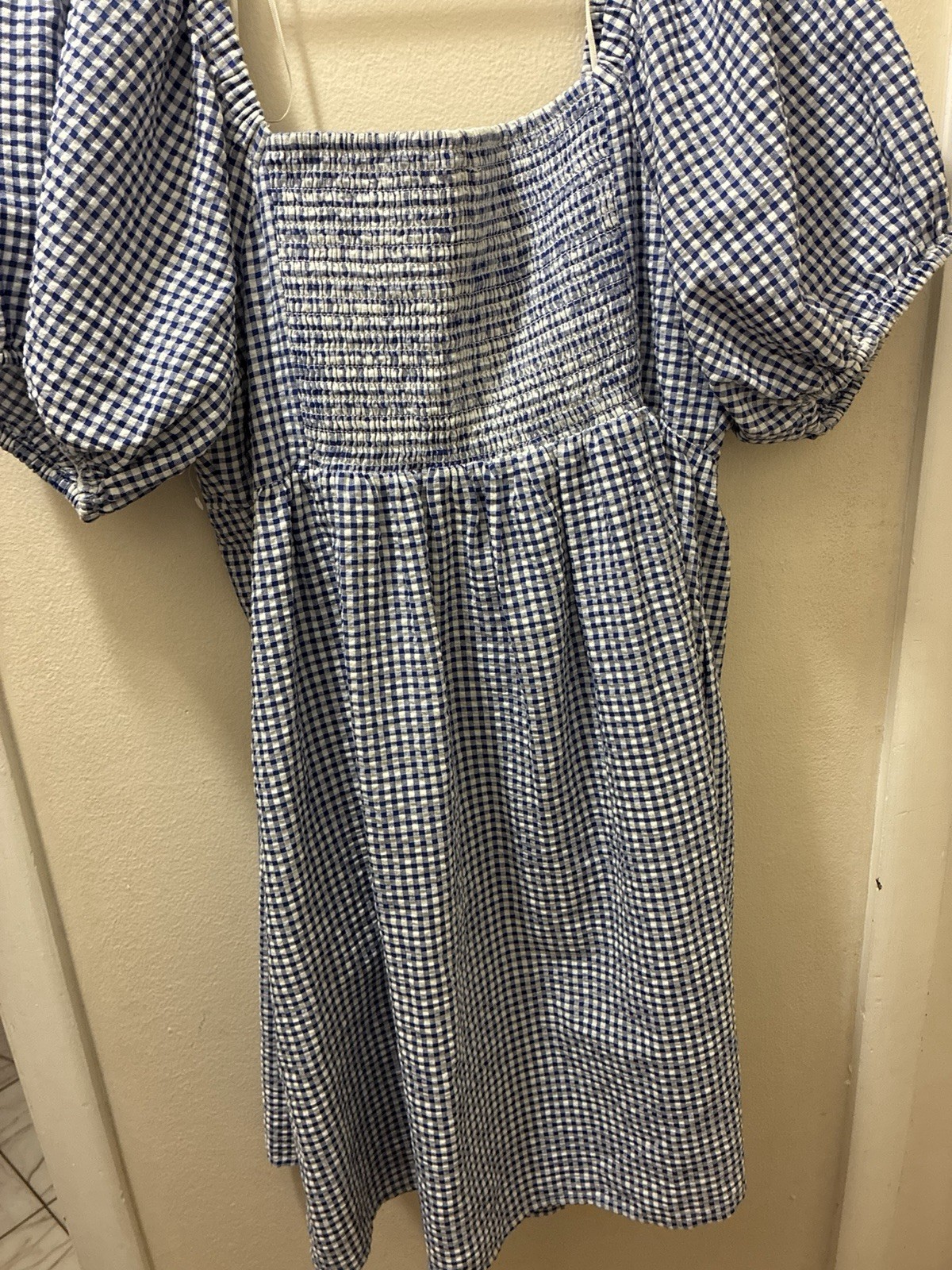 Old Navy Womens Gingham Dress Large Milkmaid Puff Sleeves Summer Farm Girl