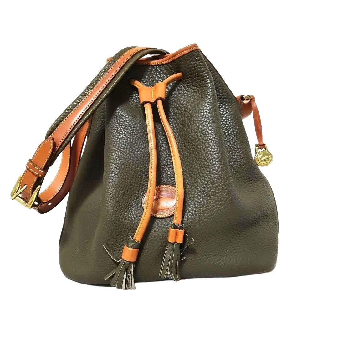 Dooney & Bourke Green Leather Drawstring Shoulder Bag 12.6in, Used