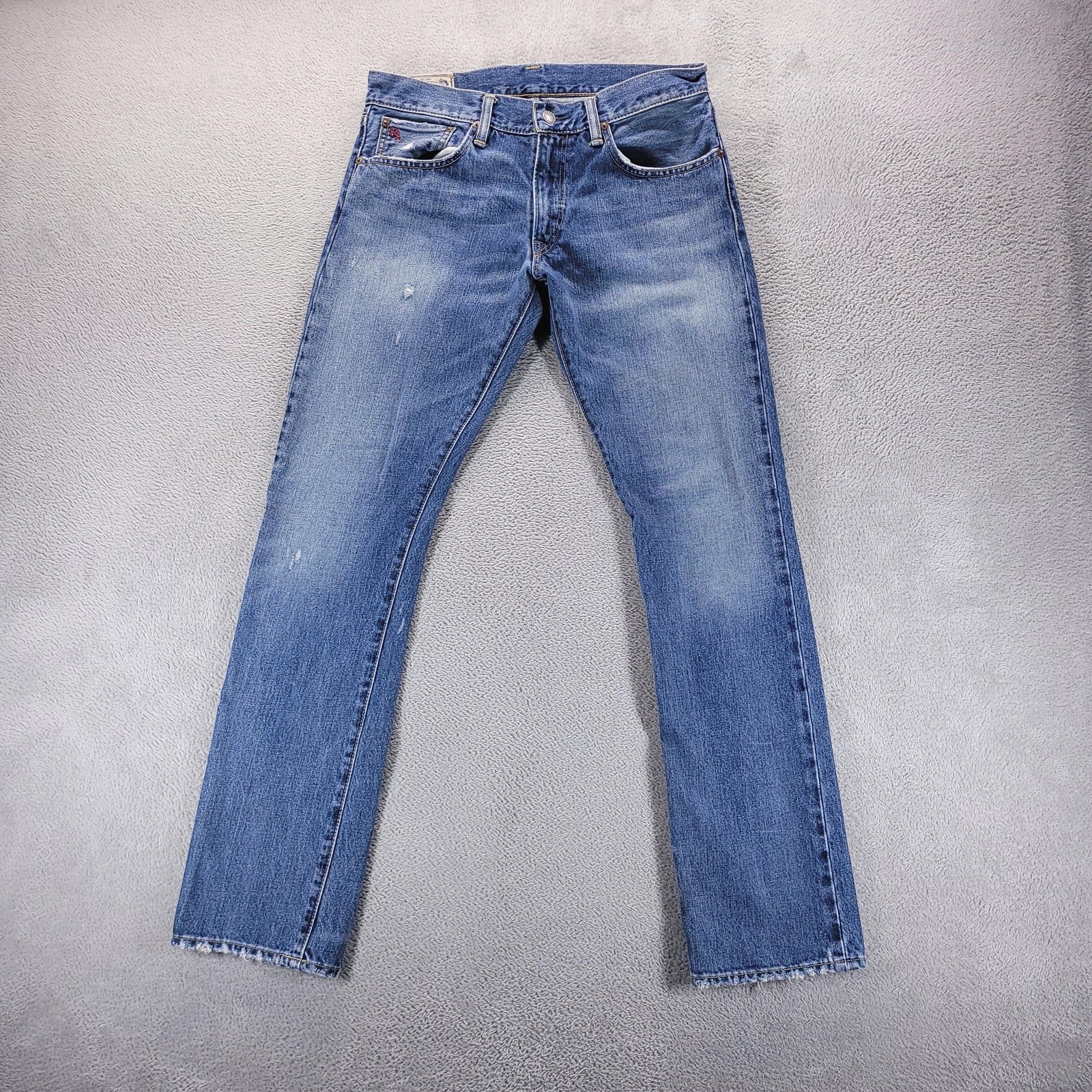 Polo Ralph Lauren Jeans Mens 32×32 Blue Varick Slim Straight Distressed Faded