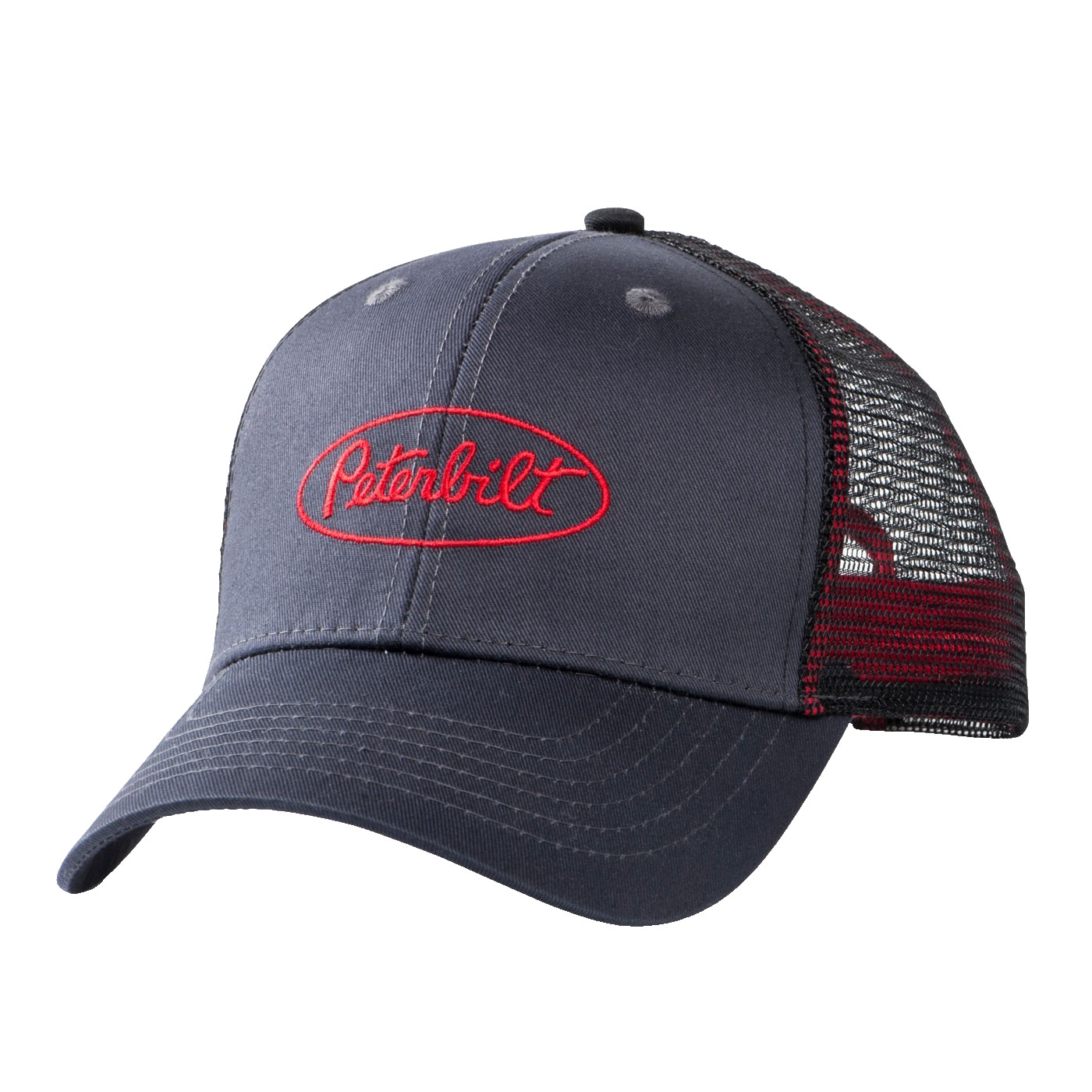 Peterbilt Motors Trucks Charcoal & Red Snapback Mesh Trucker Cap/Hat
