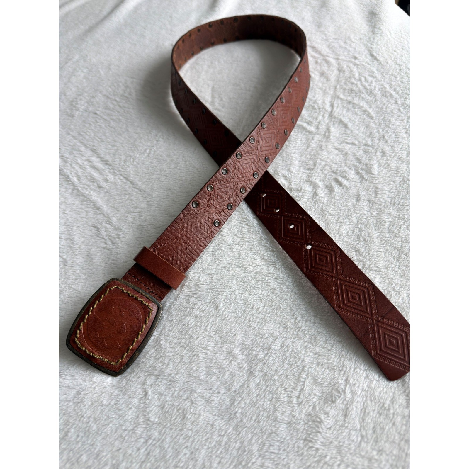 A.Kurtz Full Grain Leather Belt Embossed Trophy Buckle Mens Brown Size 40