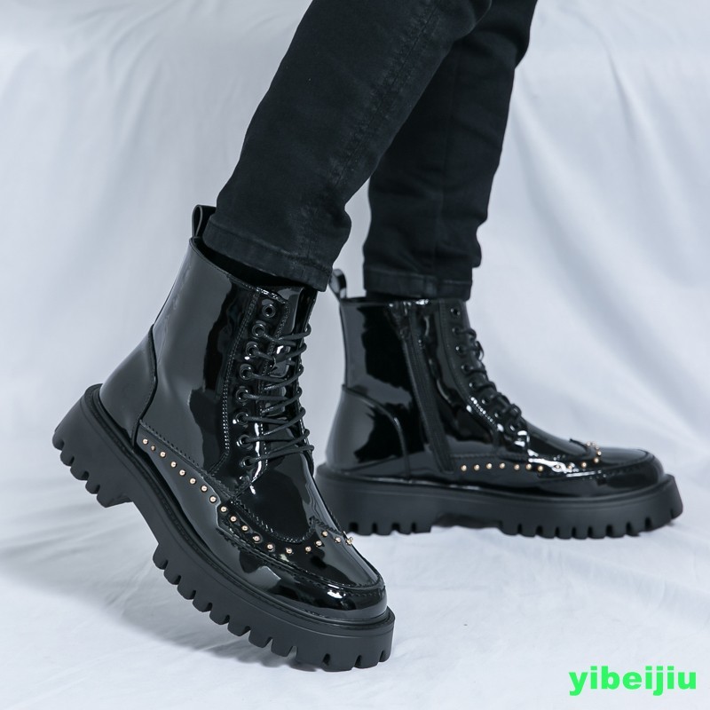 New Men’s High Top Platform Studded Ankle Boots Wing Tip Brogue Colorblock Shoes