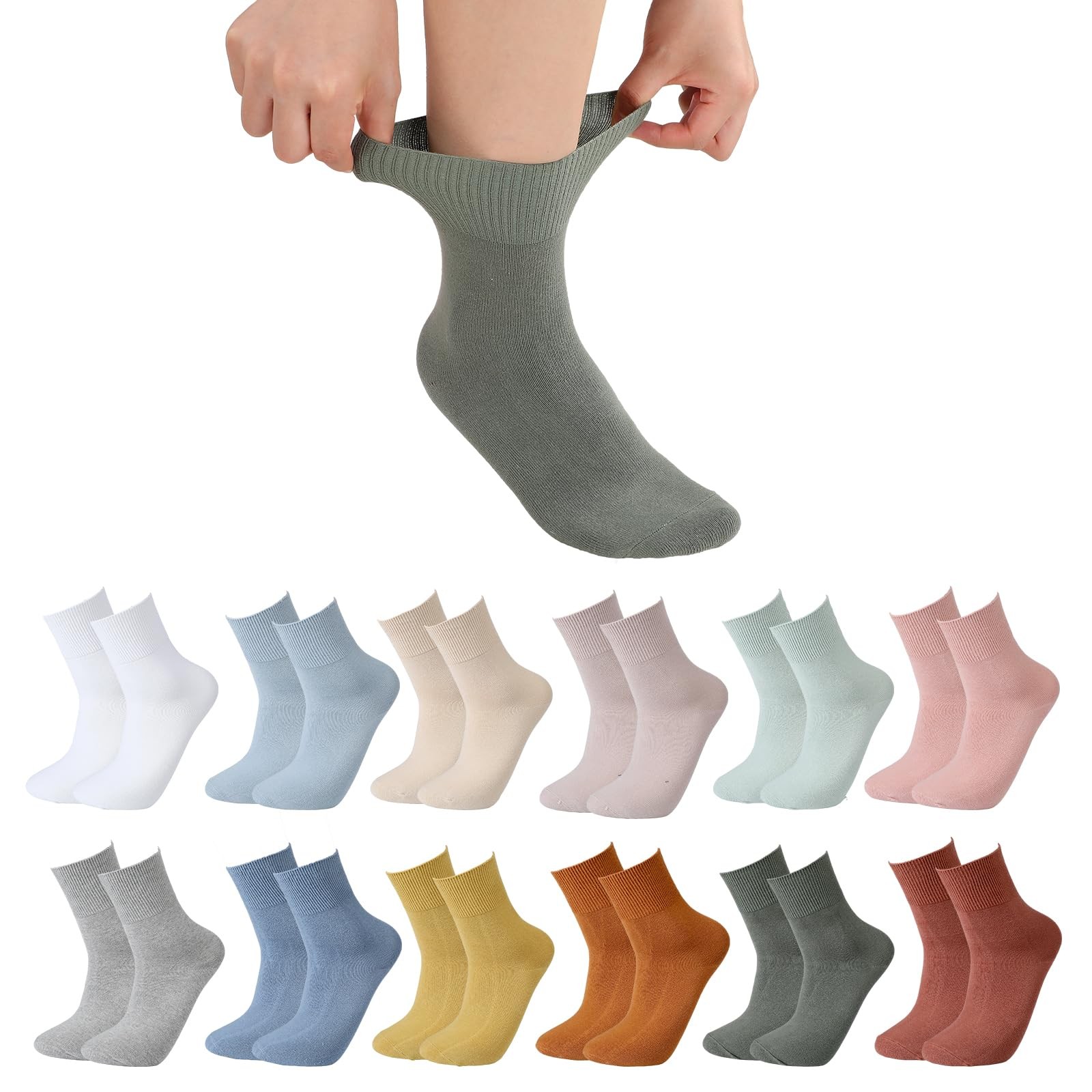 12 Pair Socks for Men Diabetic Colorful Non Binding Socks Cotton Ankle Loose …