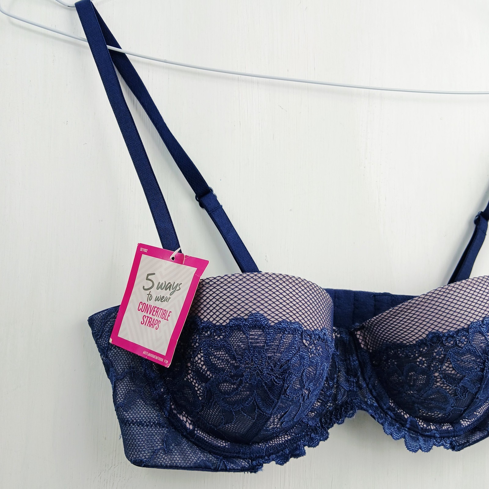 Maidenform Blue Bra 34A Underwire Lace Pushup Multiway Straps SE1102