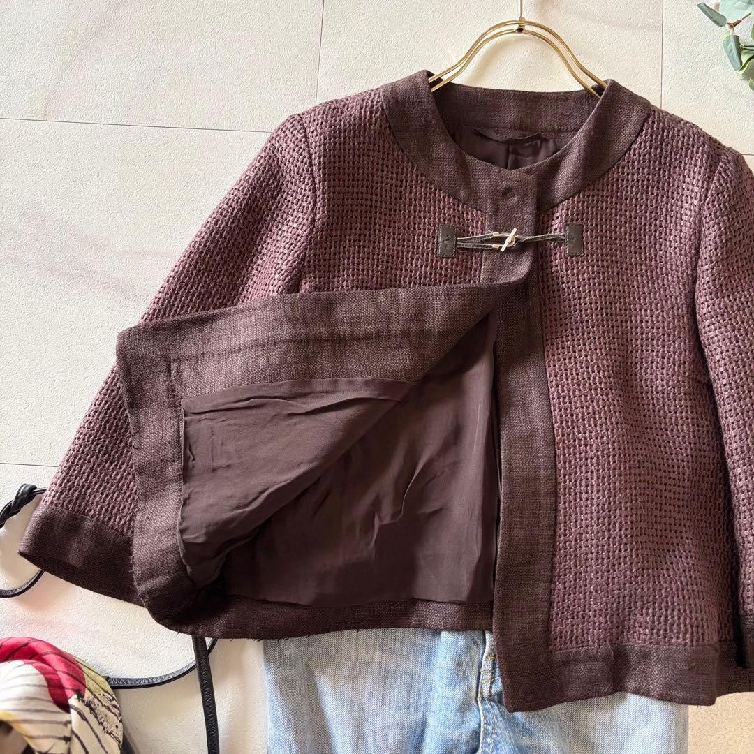 MAX MARA Collarless Jacket, Women’s, Linen, Brown, Size L